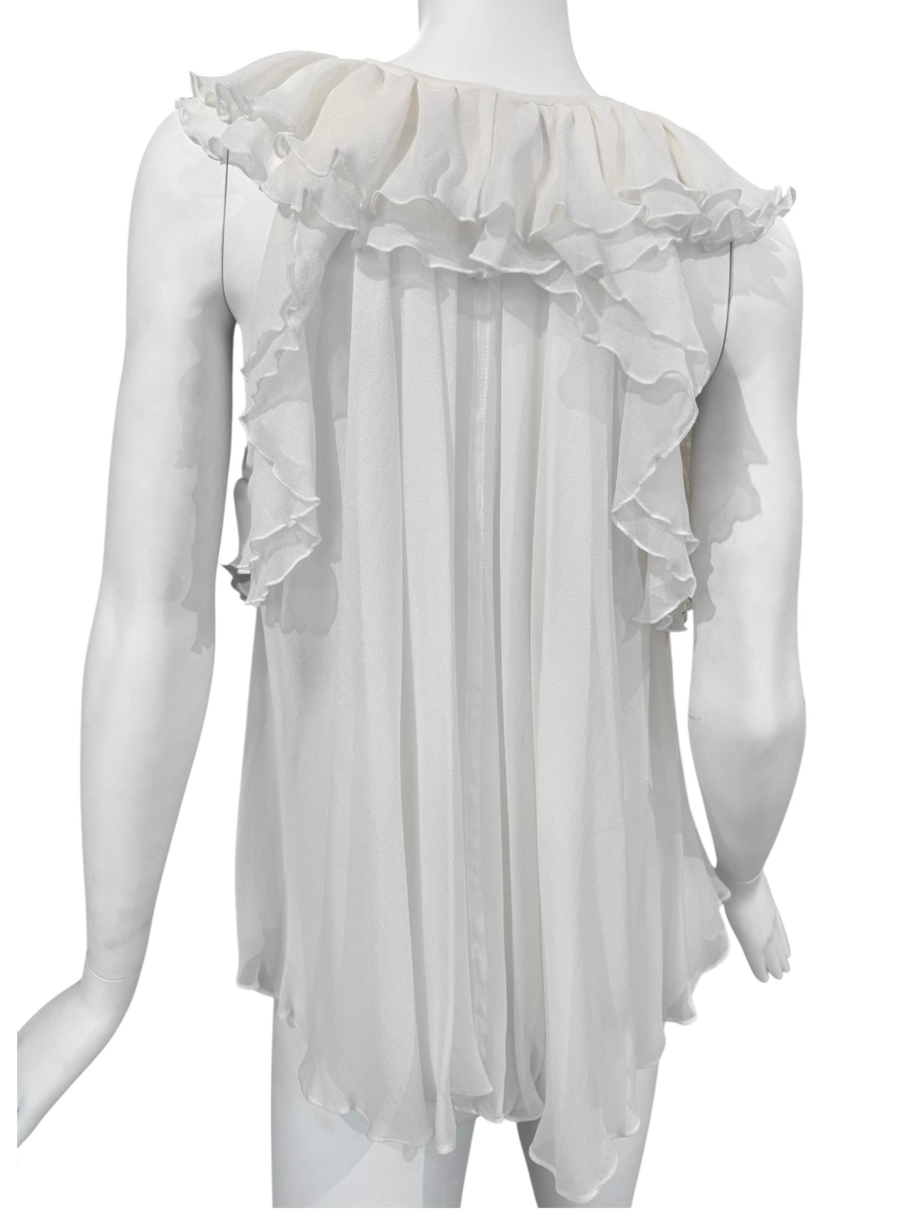 PLEIN SUD FAYÇAL AMOR 2010s BLANCO SEDA RUFFLES TANK TOP en venta 2