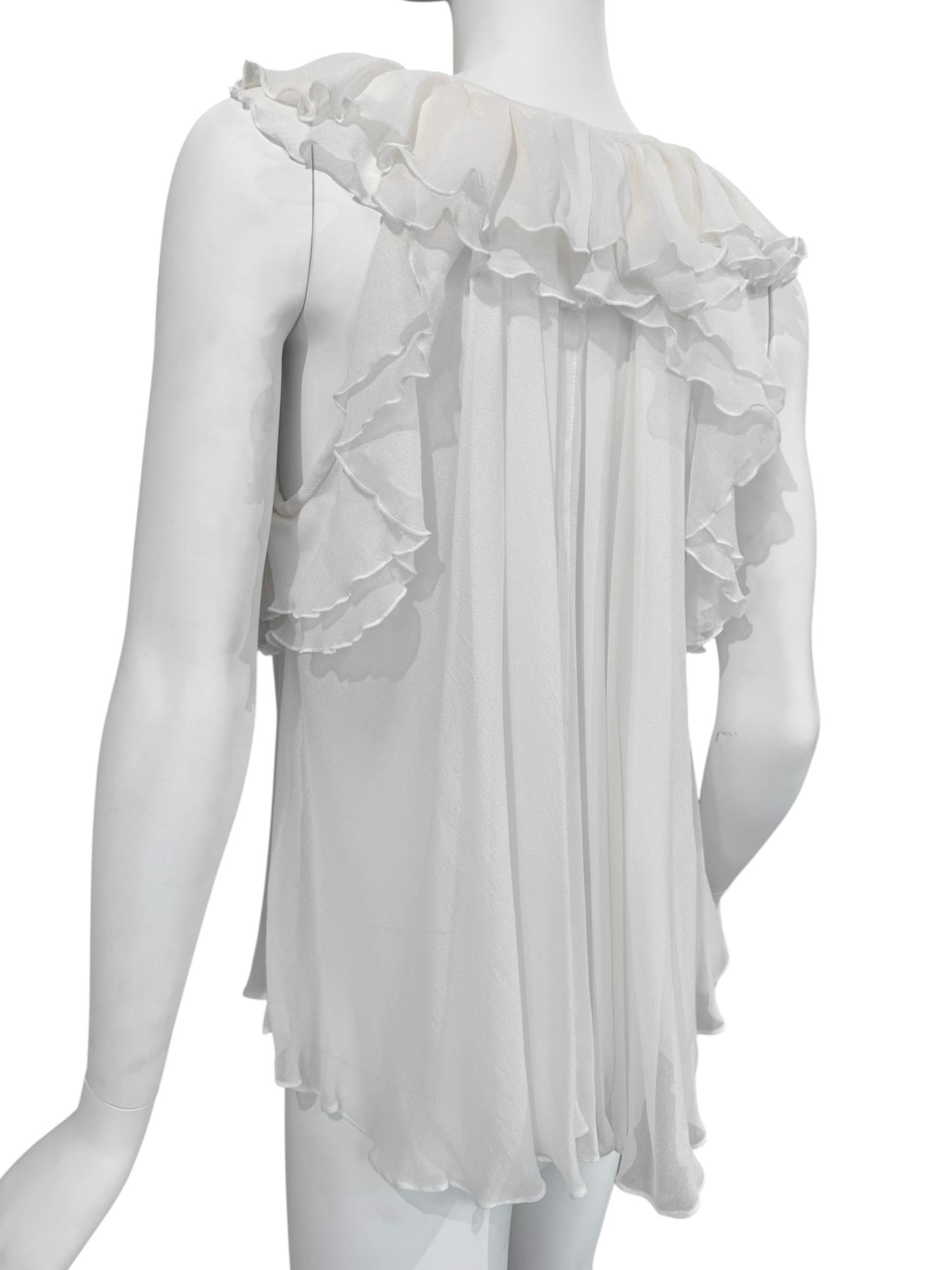 PLEIN SUD FAYÇAL AMOR 2010s BLANCO SEDA RUFFLES TANK TOP en venta 4