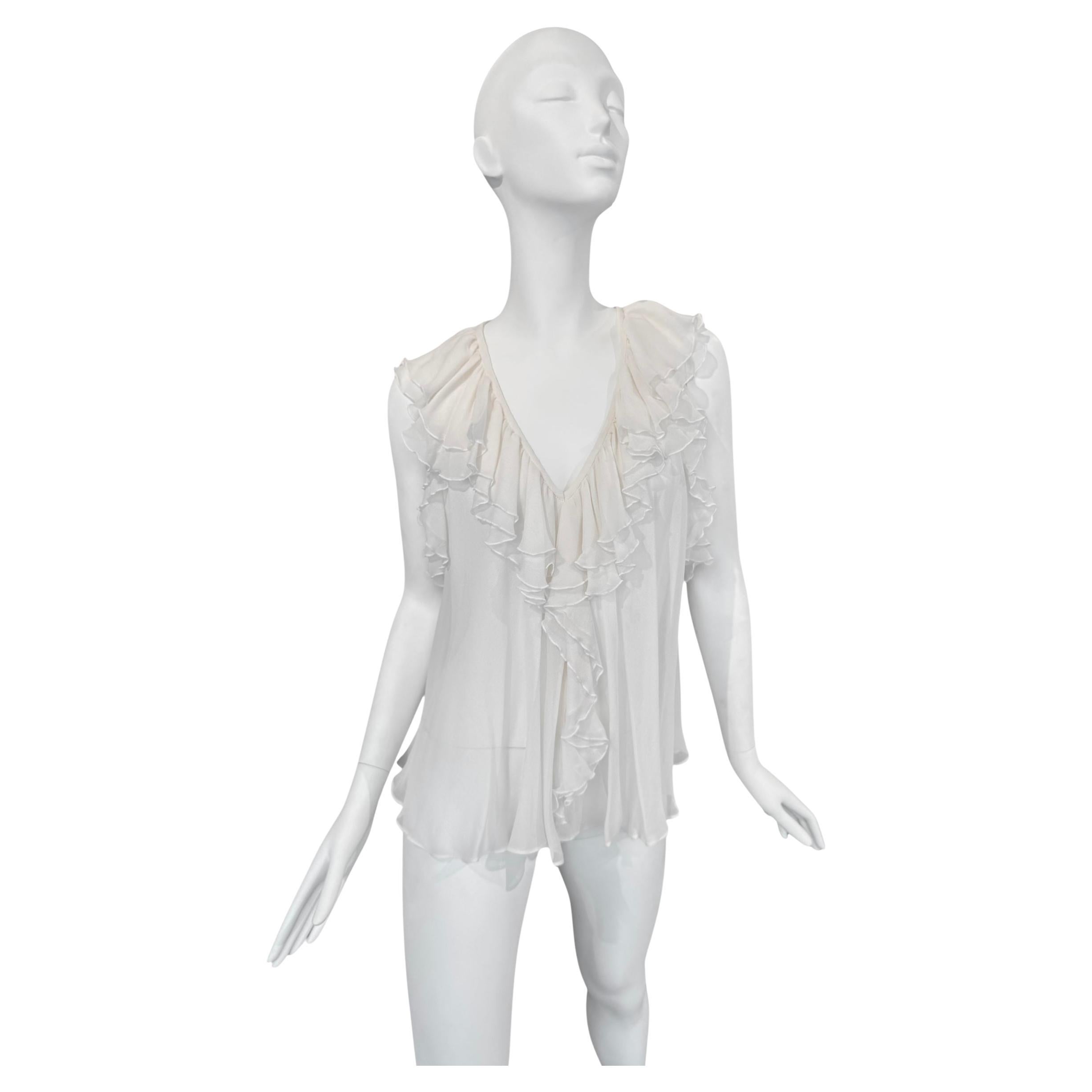 PLEIN SUD FAYÇAL AMOR 2010s BLANCO SEDA RUFFLES TANK TOP en venta