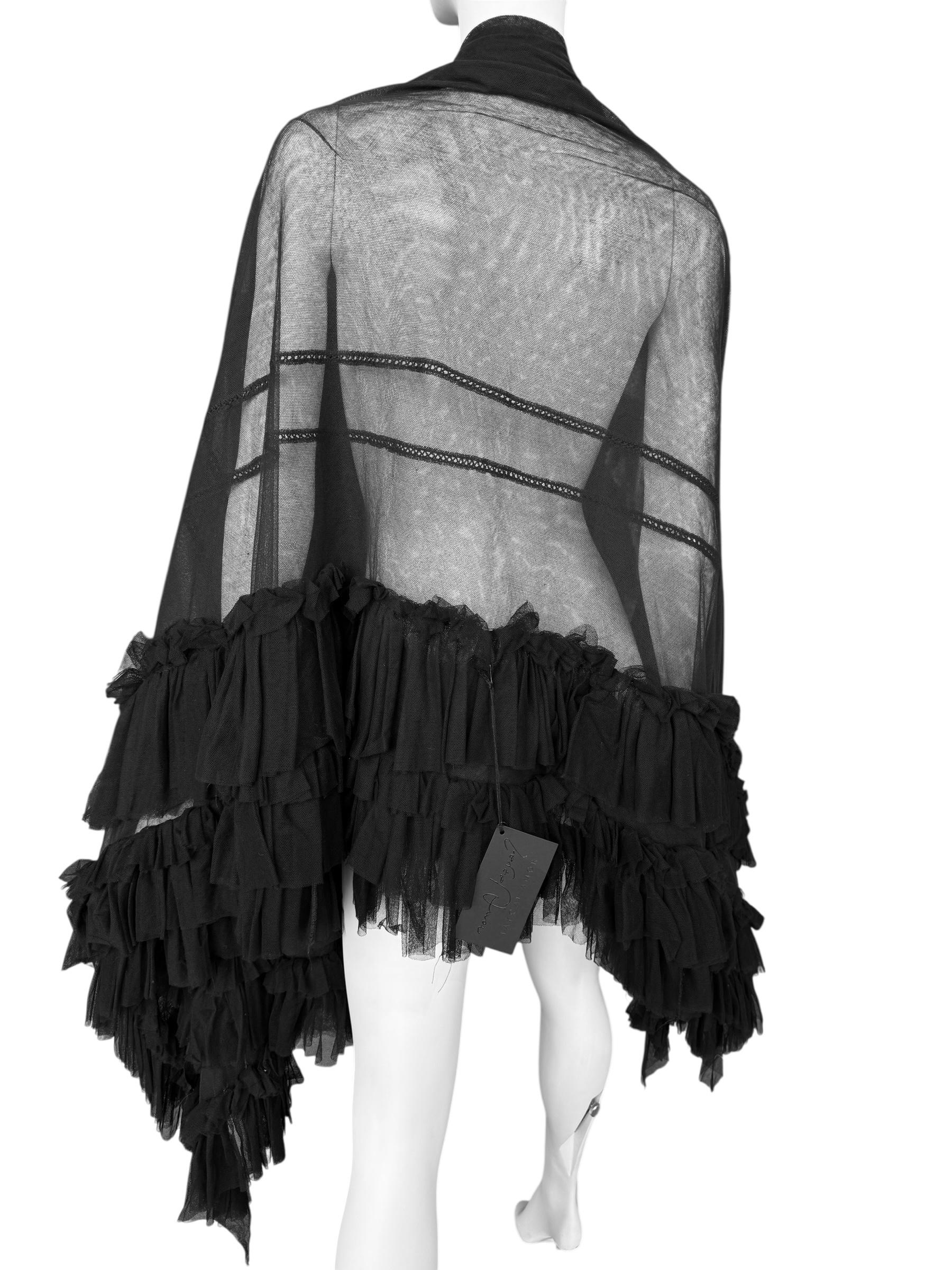PLEIN SUD FAYÇAL AMOR fw1994 BLACK TULLE RUFFLES XXL SHAWL im Angebot 5