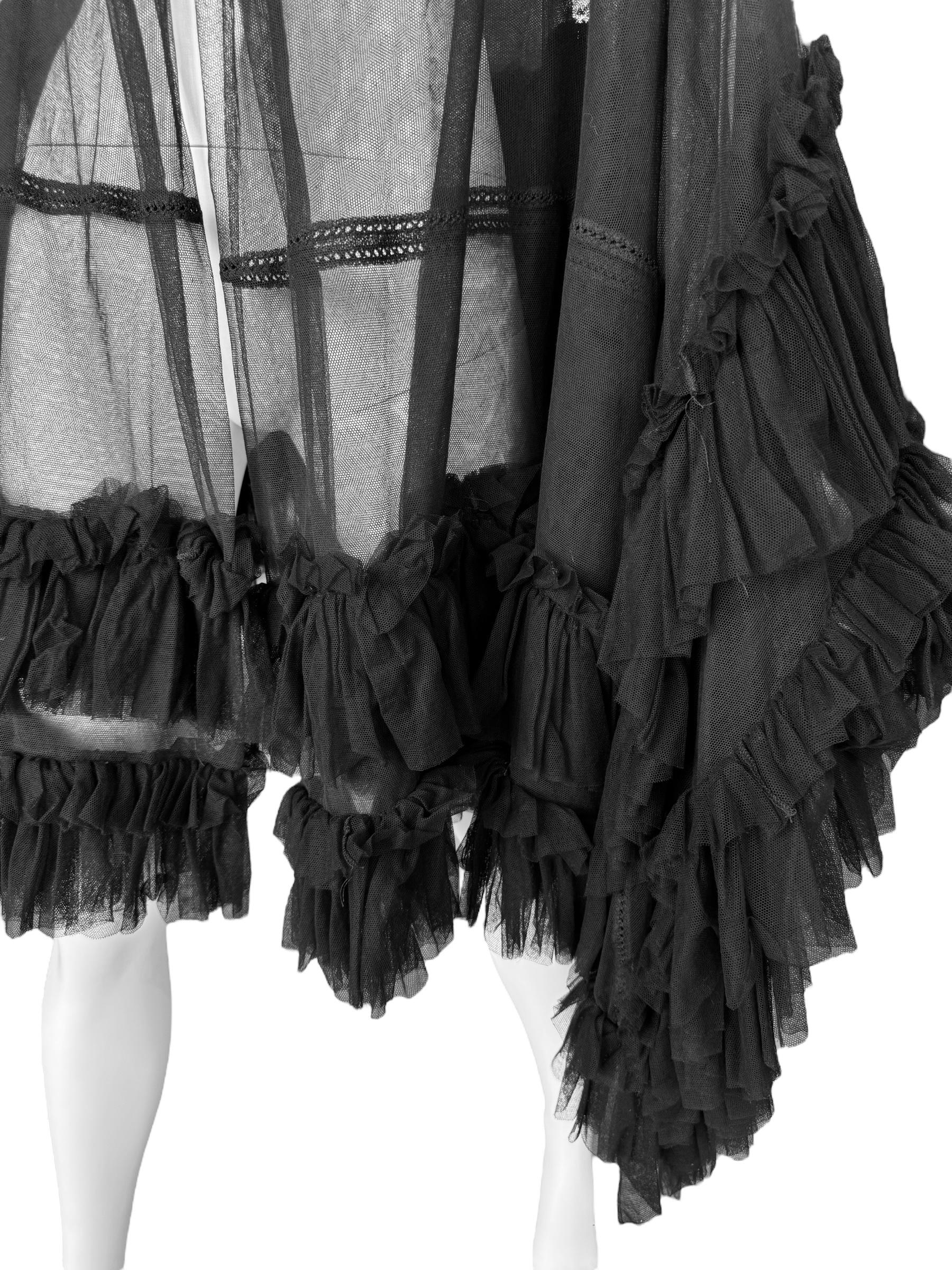 PLEIN SUD FAYÇAL AMOR fw1994 BLACK TULLE RUFFLES XXL SHAWL im Angebot 6