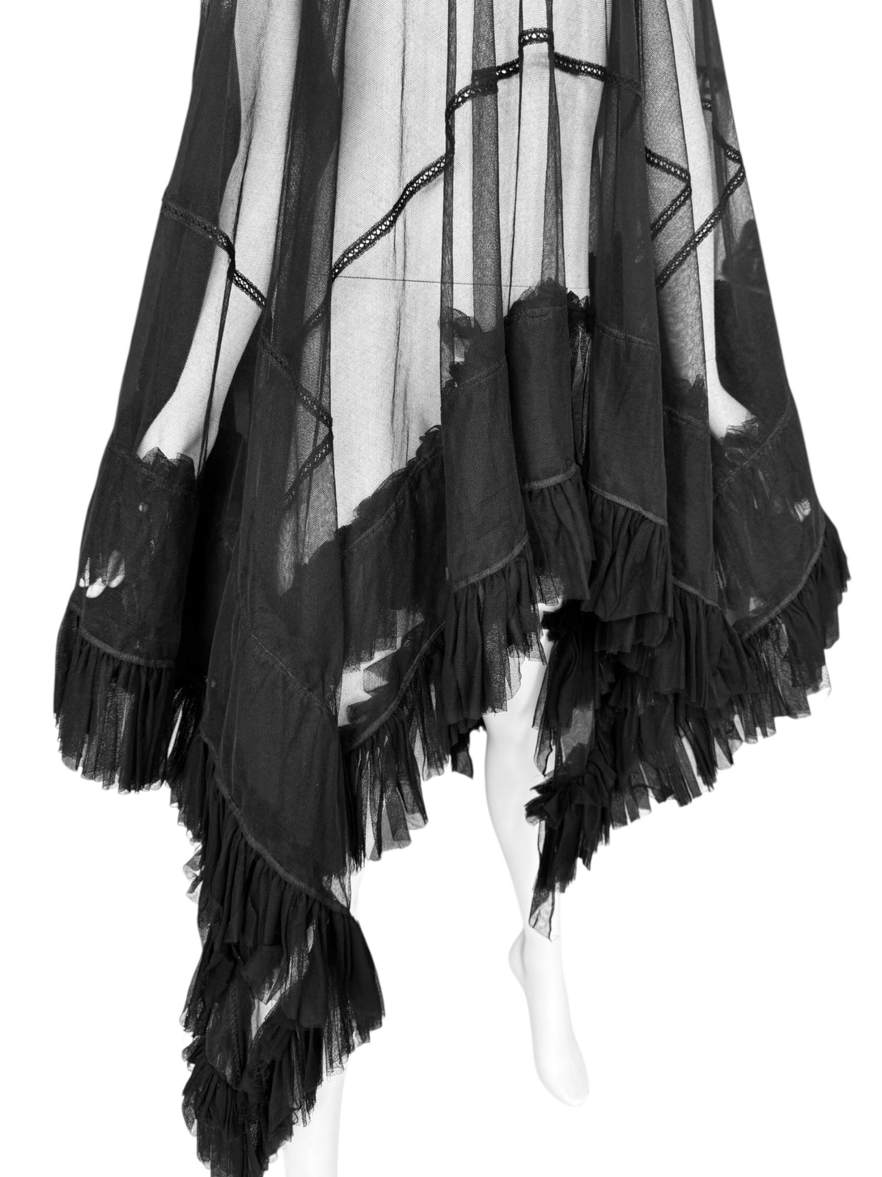 PLEIN SUD FAYÇAL AMOR fw1994 BLACK TULLE RUFFLES XXL SHAWL im Angebot 7