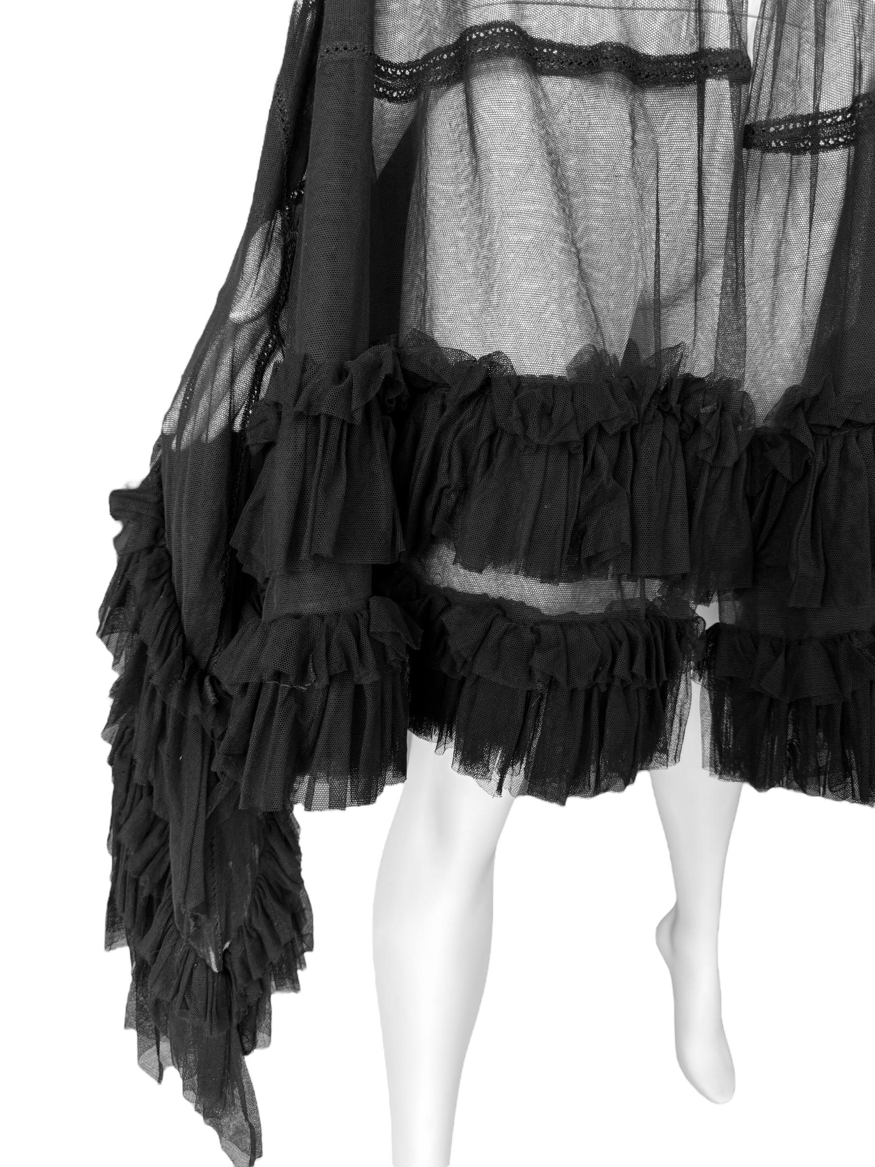 PLEIN SUD FAYÇAL AMOR fw1994 BLACK TULLE RUFFLES XXL SHAWL im Angebot 8
