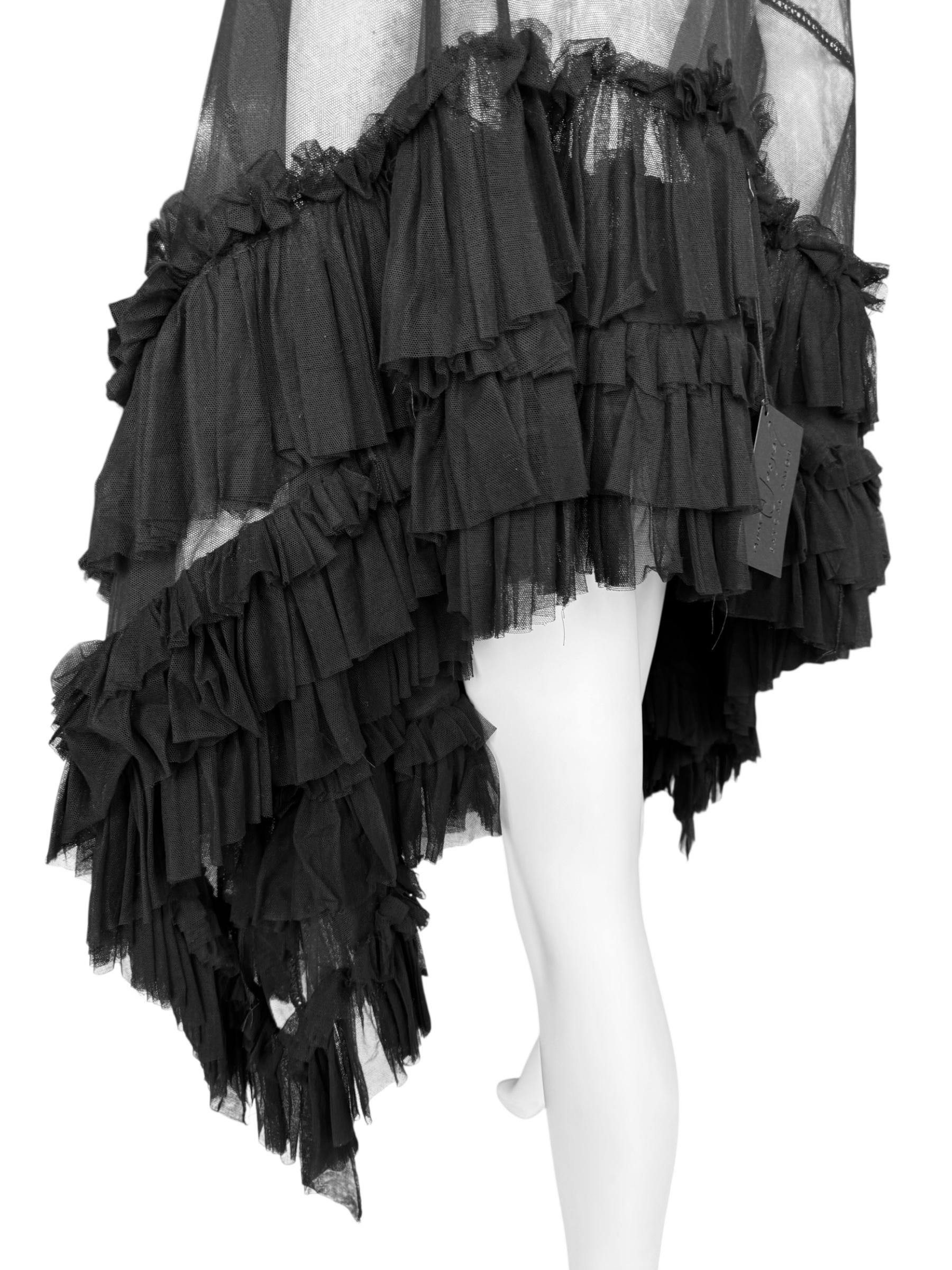 PLEIN SUD FAYÇAL AMOR fw1994 BLACK TULLE RUFFLES XXL SHAWL im Angebot 9