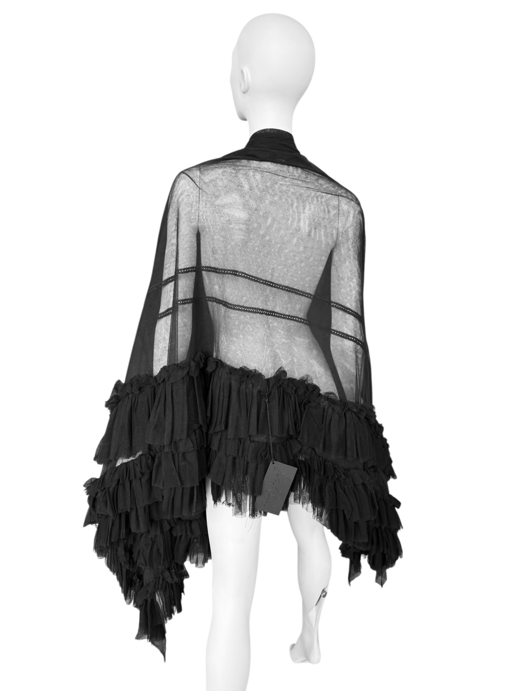 PLEIN SUD FAYÇAL AMOR fw1994 BLACK TULLE RUFFLES XXL SHAWL Damen im Angebot