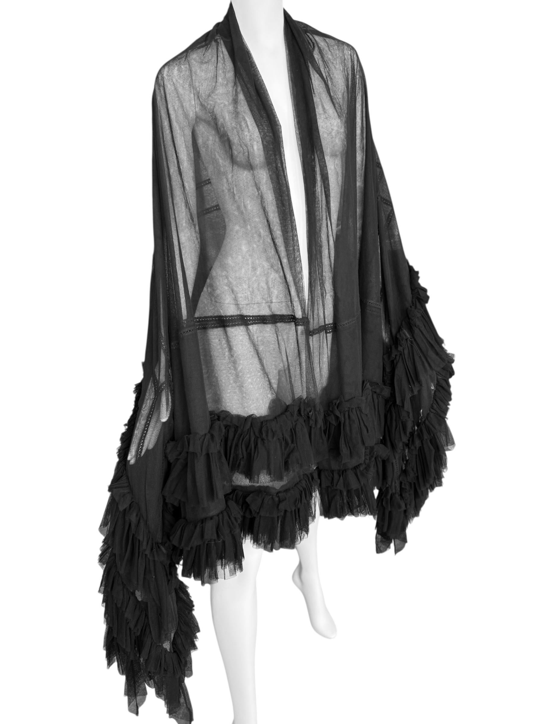 PLEIN SUD FAYÇAL AMOR fw1994 BLACK TULLE RUFFLES XXL SHAWL im Angebot 2