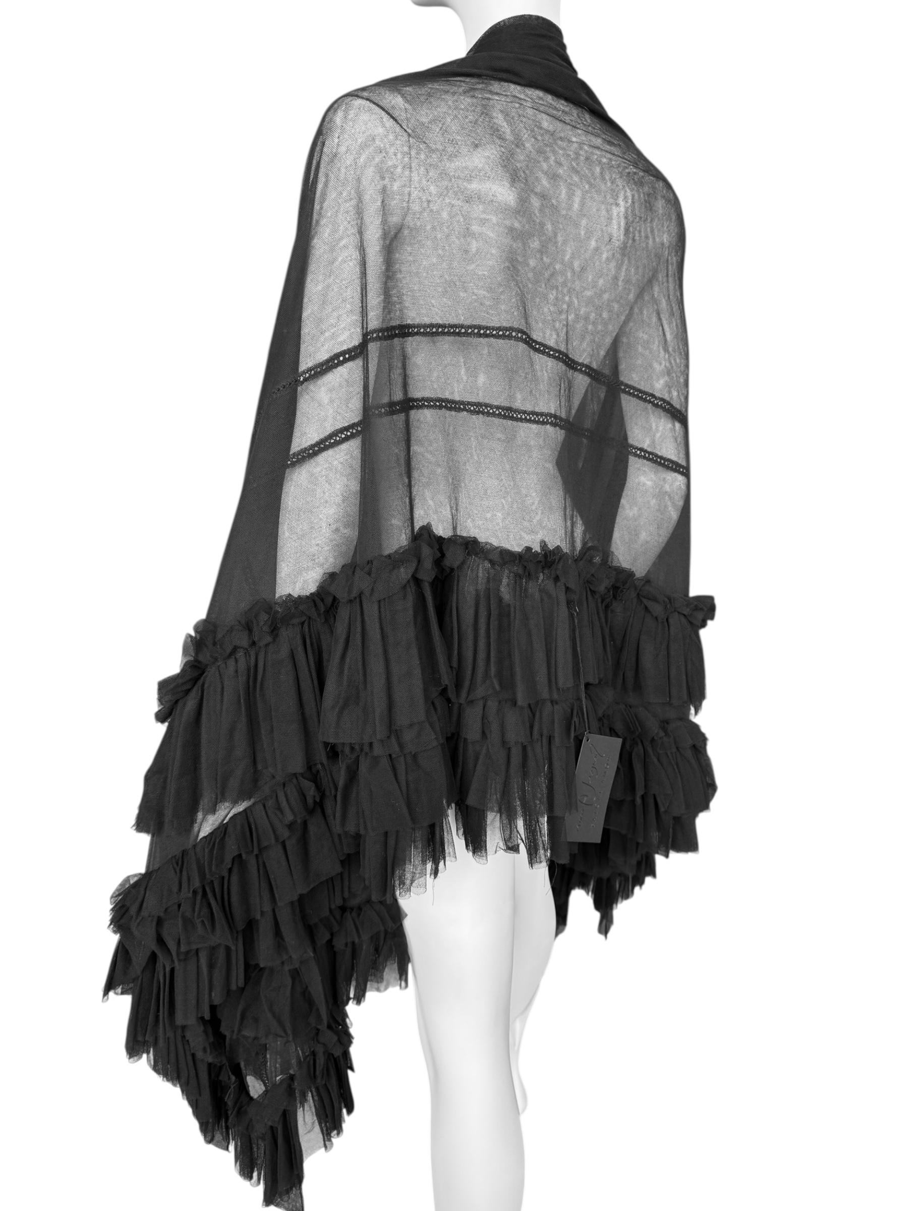 PLEIN SUD FAYÇAL AMOR fw1994 BLACK TULLE RUFFLES XXL SHAWL im Angebot 4