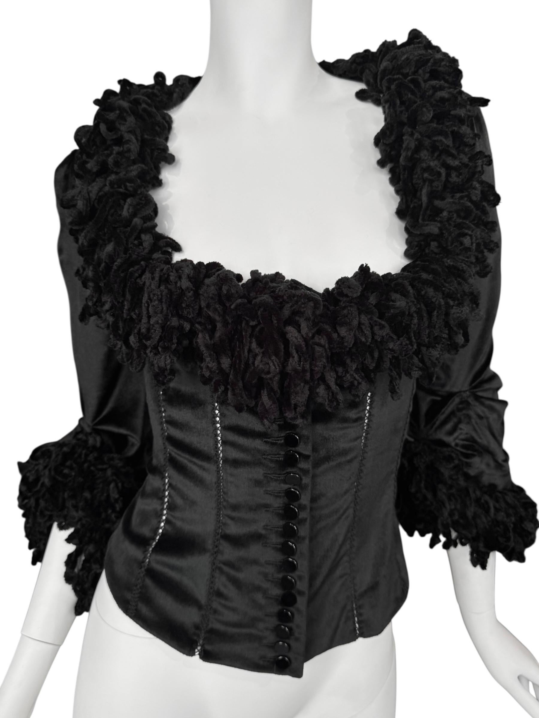 PLEIN SUD FAYÇAL AMOR fw1994 SCHWARZER VELVET KORSET JACKET im Zustand „Hervorragend“ im Angebot in PARIS, FR