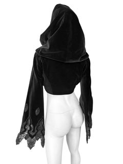 PLEIN SUD FAYÇAL AMOR fw1994 BLACK VELVET SCULPTURAL HOODED CROP JACKET