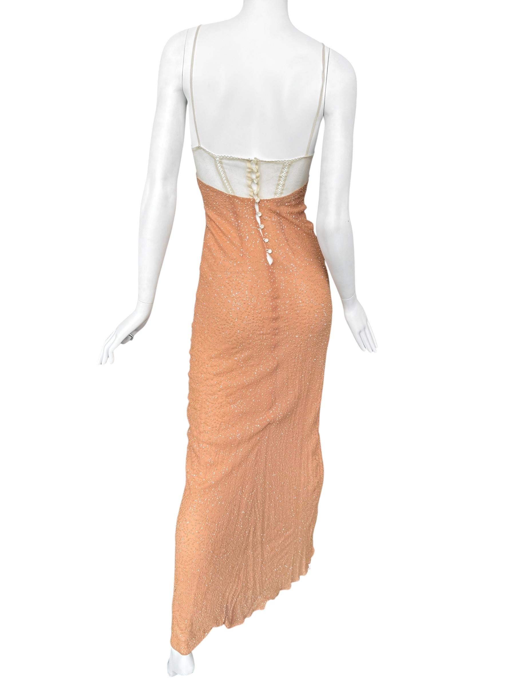 PLEIN SUD FAYÇAL AMOR fw1994 VESTIDO MAXI CON EMBELLECEDORES ROSA SALMÓN en venta 5