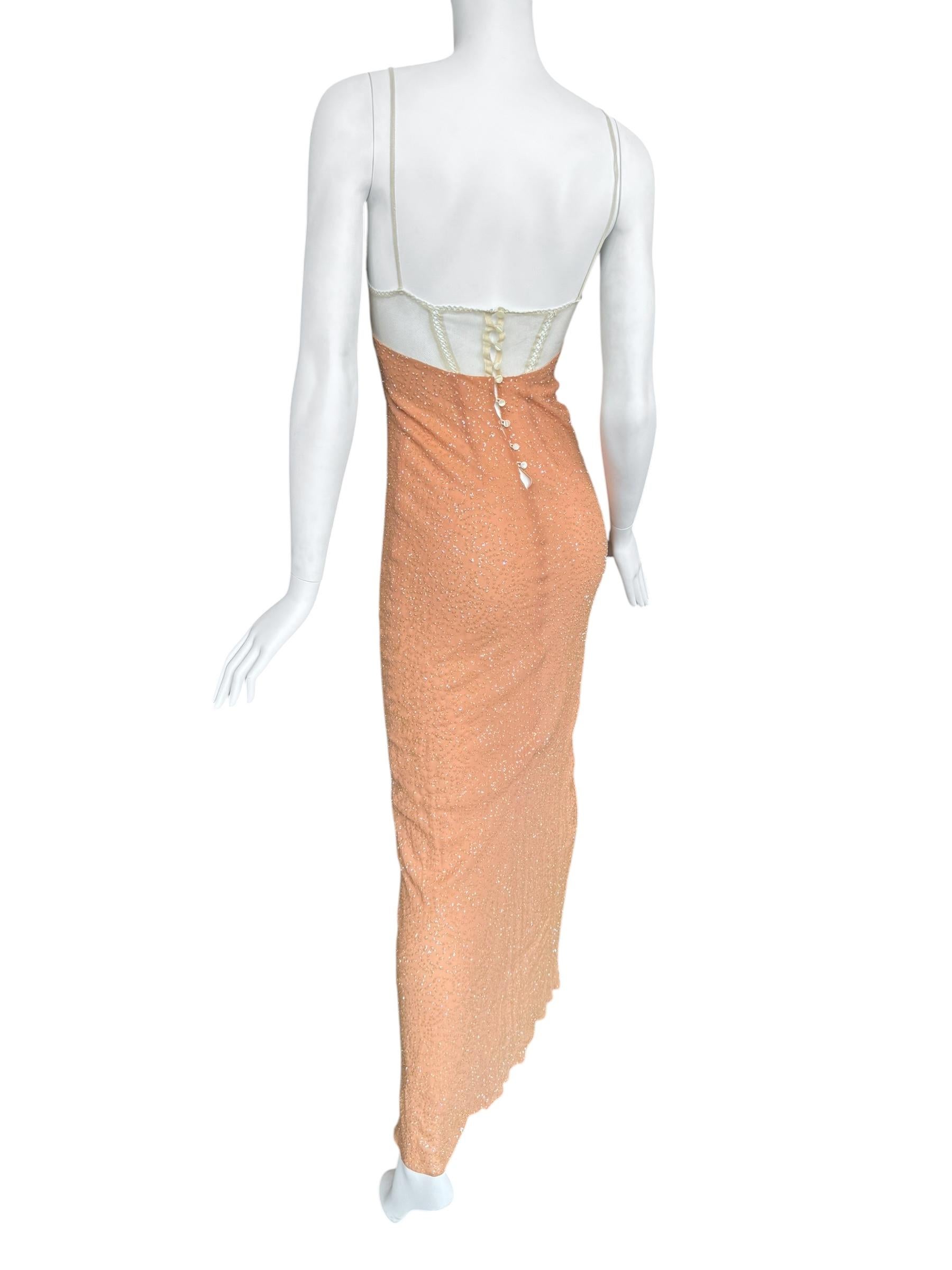 PLEIN SUD FAYÇAL AMOR fw1994 VESTIDO MAXI CON EMBELLECEDORES ROSA SALMÓN en venta 6