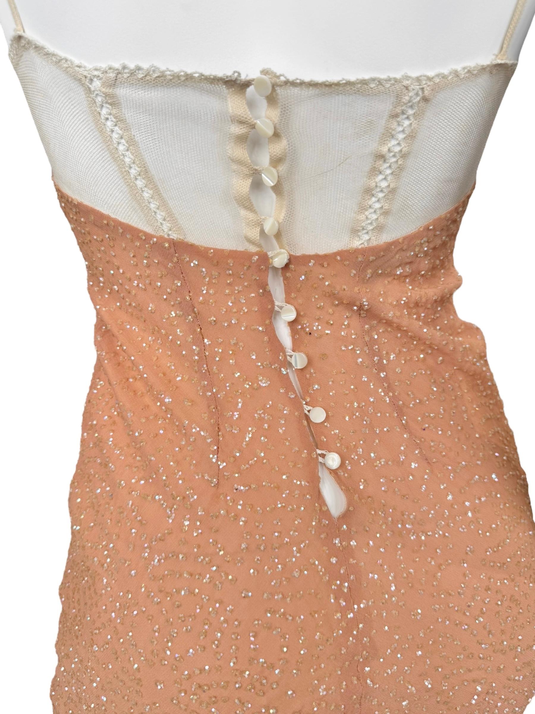 PLEIN SUD FAYÇAL AMOR fw1994 VESTIDO MAXI CON EMBELLECEDORES ROSA SALMÓN en venta 8