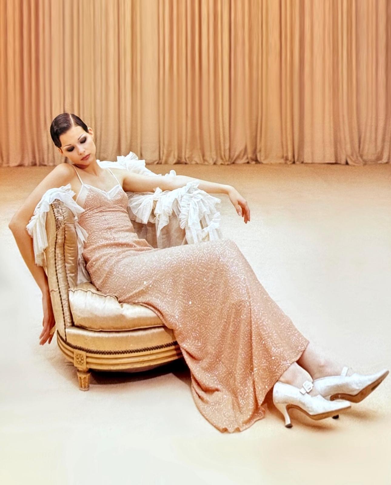 PLEIN SUD FAYÇAL AMOR fw1994 VESTIDO MAXI CON EMBELLECEDORES ROSA SALMÓN Naranja en venta