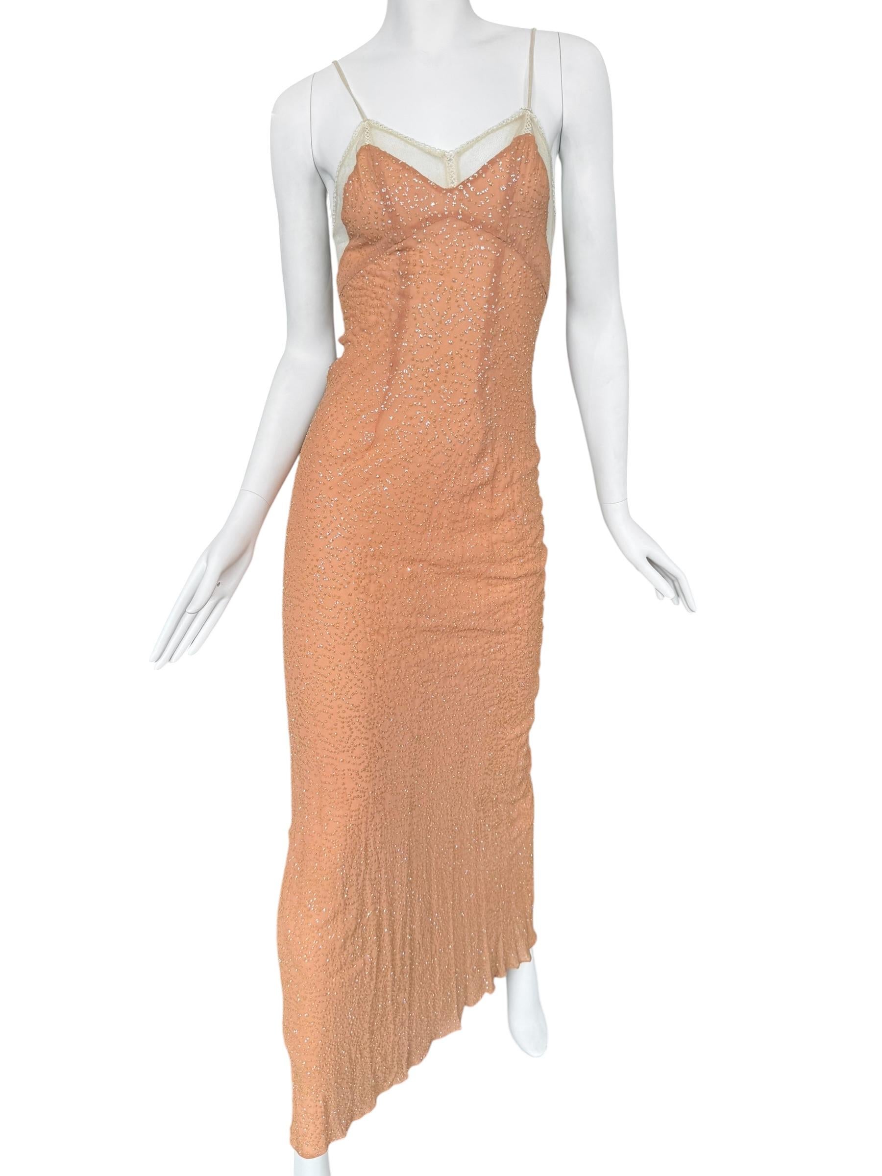 PLEIN SUD FAYÇAL AMOR fw1994 VESTIDO MAXI CON EMBELLECEDORES ROSA SALMÓN en Bueno estado para la venta en PARIS, FR