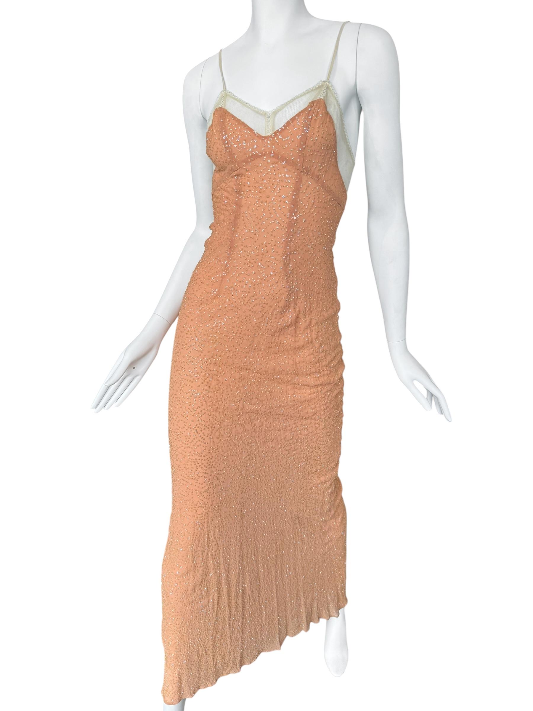 PLEIN SUD FAYÇAL AMOR fw1994 VESTIDO MAXI CON EMBELLECEDORES ROSA SALMÓN en venta 1