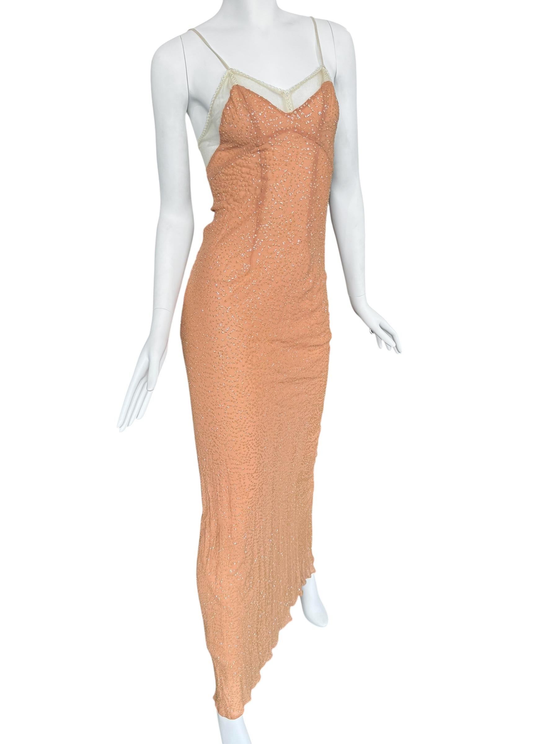 PLEIN SUD FAYÇAL AMOR fw1994 VESTIDO MAXI CON EMBELLECEDORES ROSA SALMÓN en venta 2