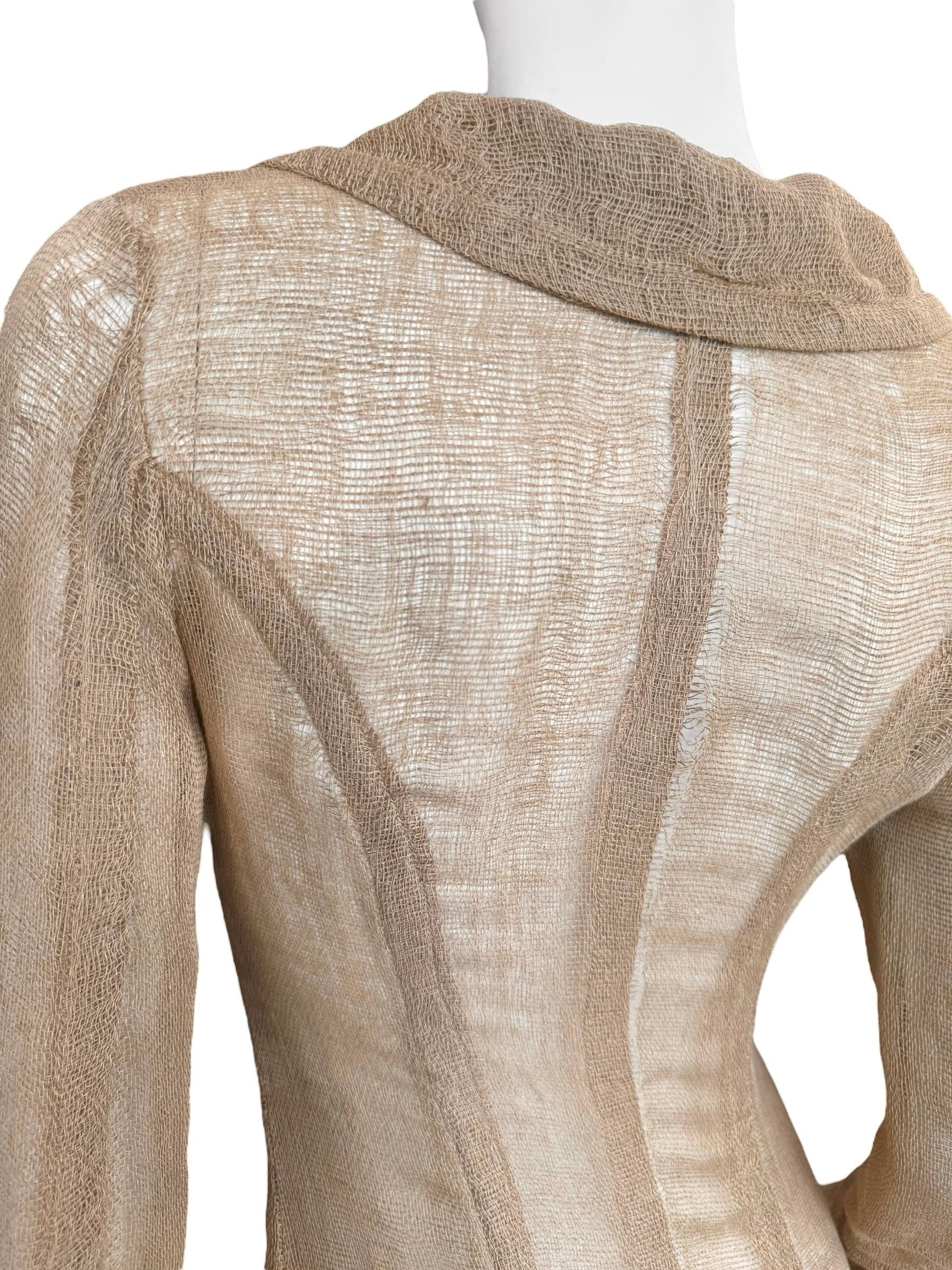PLEIN SUD FAYÇAL AMOR ss1993 BEIGE RAW JUTE MAXI COAT en venta 5