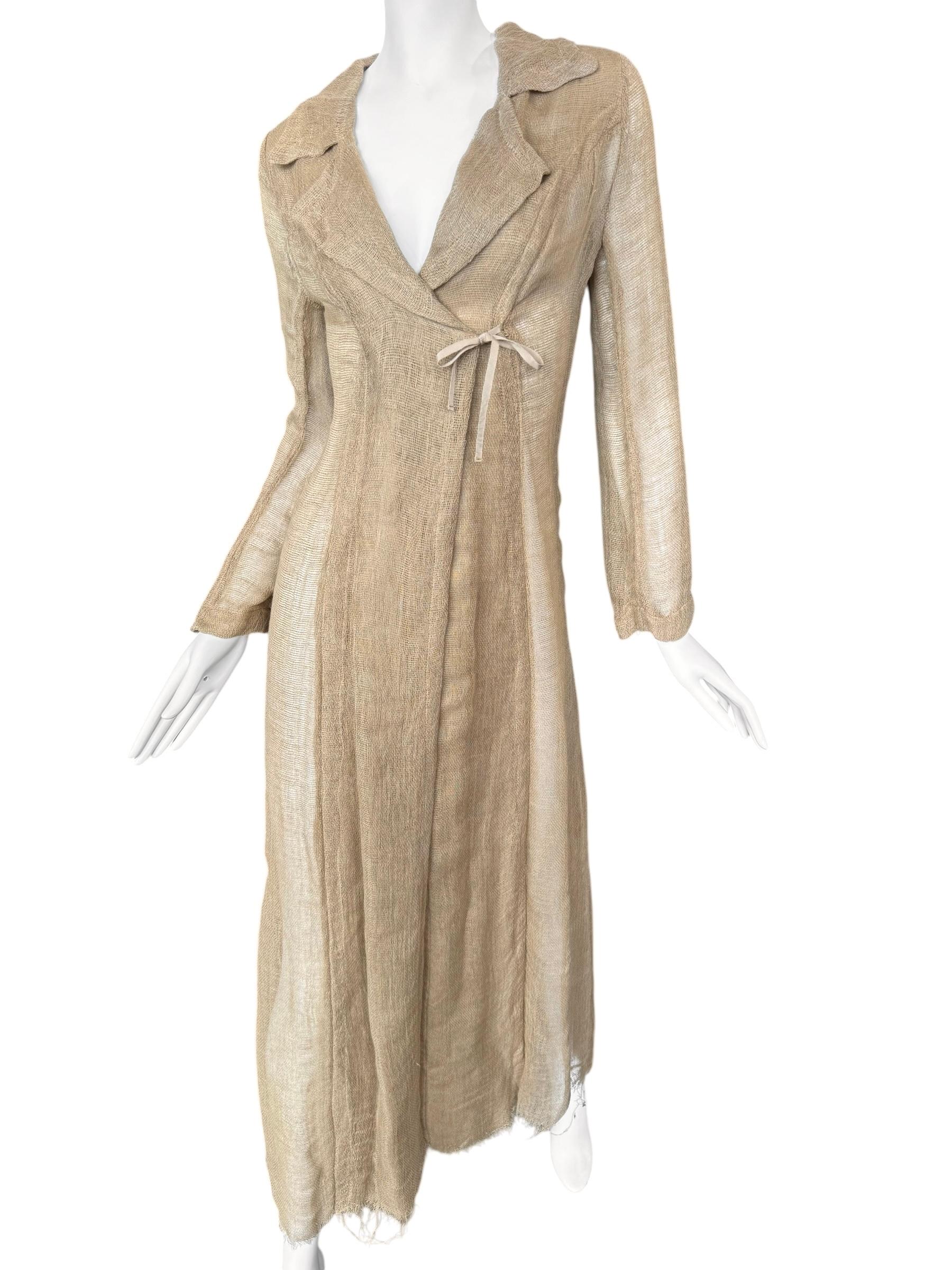 PLEIN SUD FAYÇAL AMOR ss1993 BEIGE RAW JUTE MAXI COAT Beige en venta