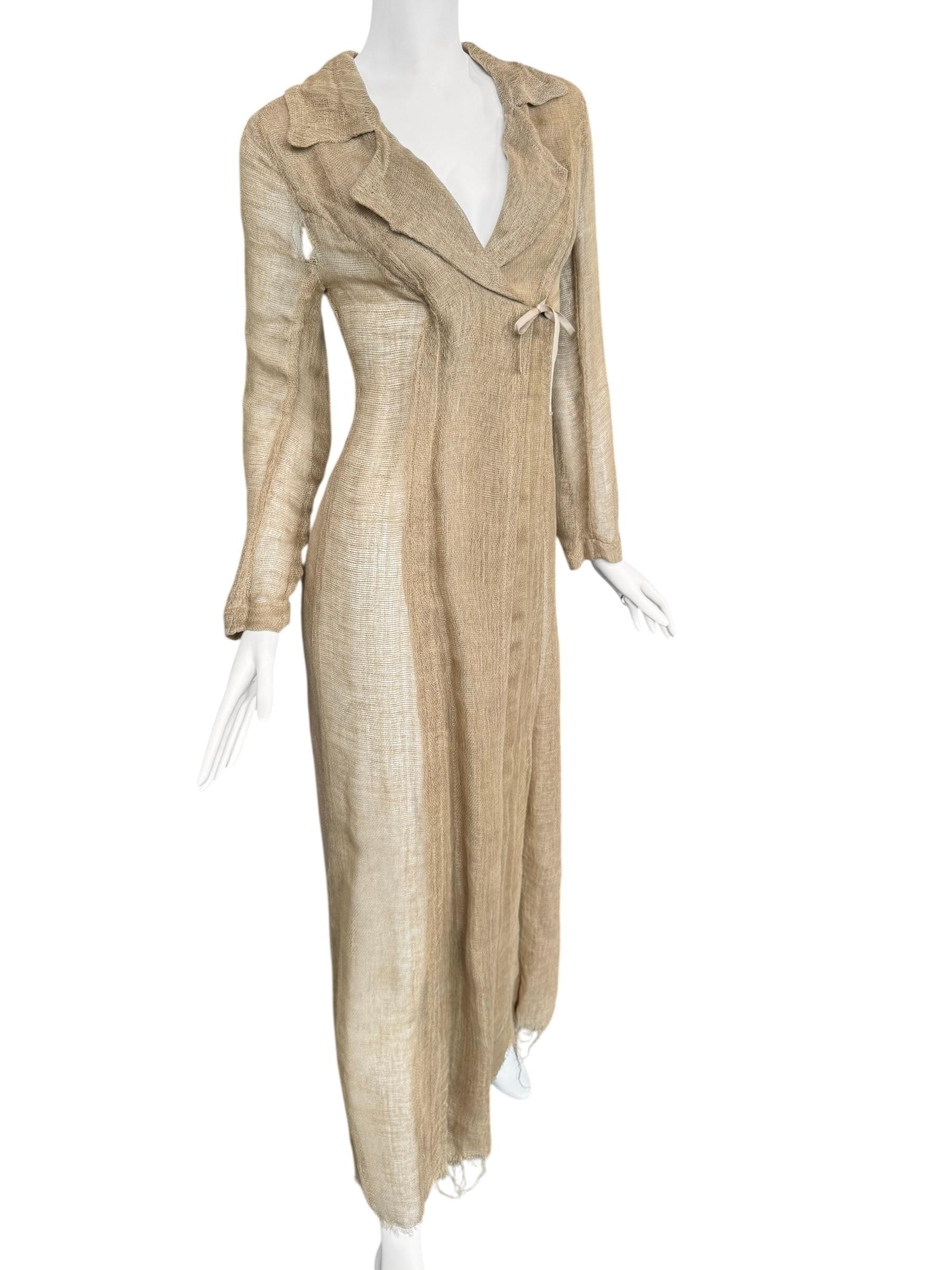 PLEIN SUD FAYÇAL AMOR ss1993 BEIGE RAW JUTE MAXI COAT en Excelente estado para la venta en PARIS, FR