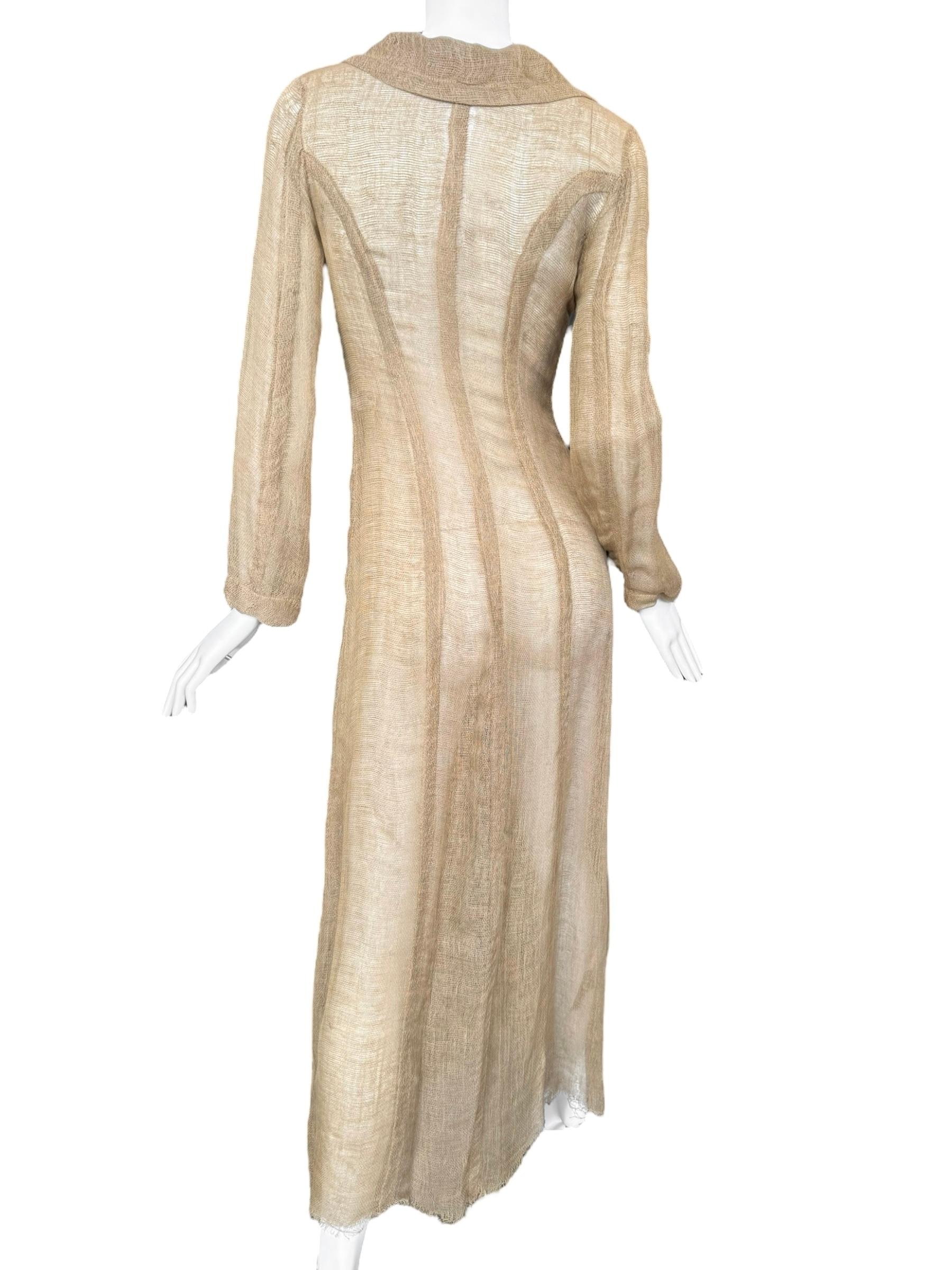 PLEIN SUD FAYÇAL AMOR ss1993 BEIGE RAW JUTE MAXI COAT en venta 2