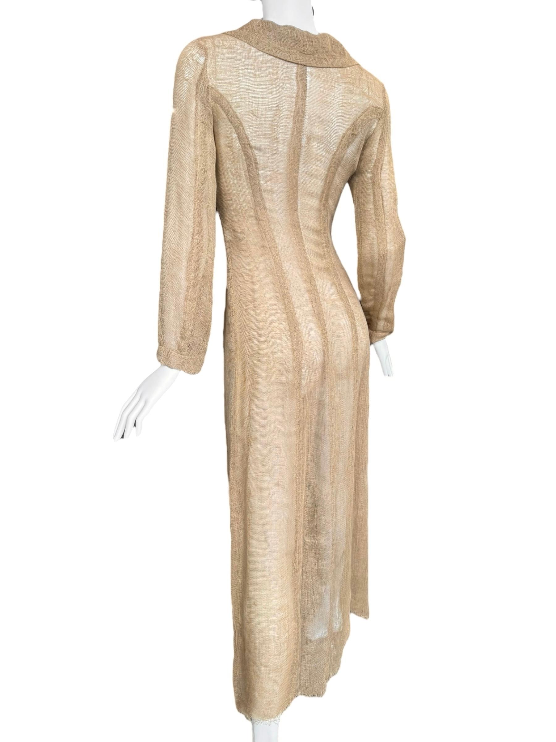 PLEIN SUD FAYÇAL AMOR ss1993 BEIGE RAW JUTE MAXI COAT en venta 3