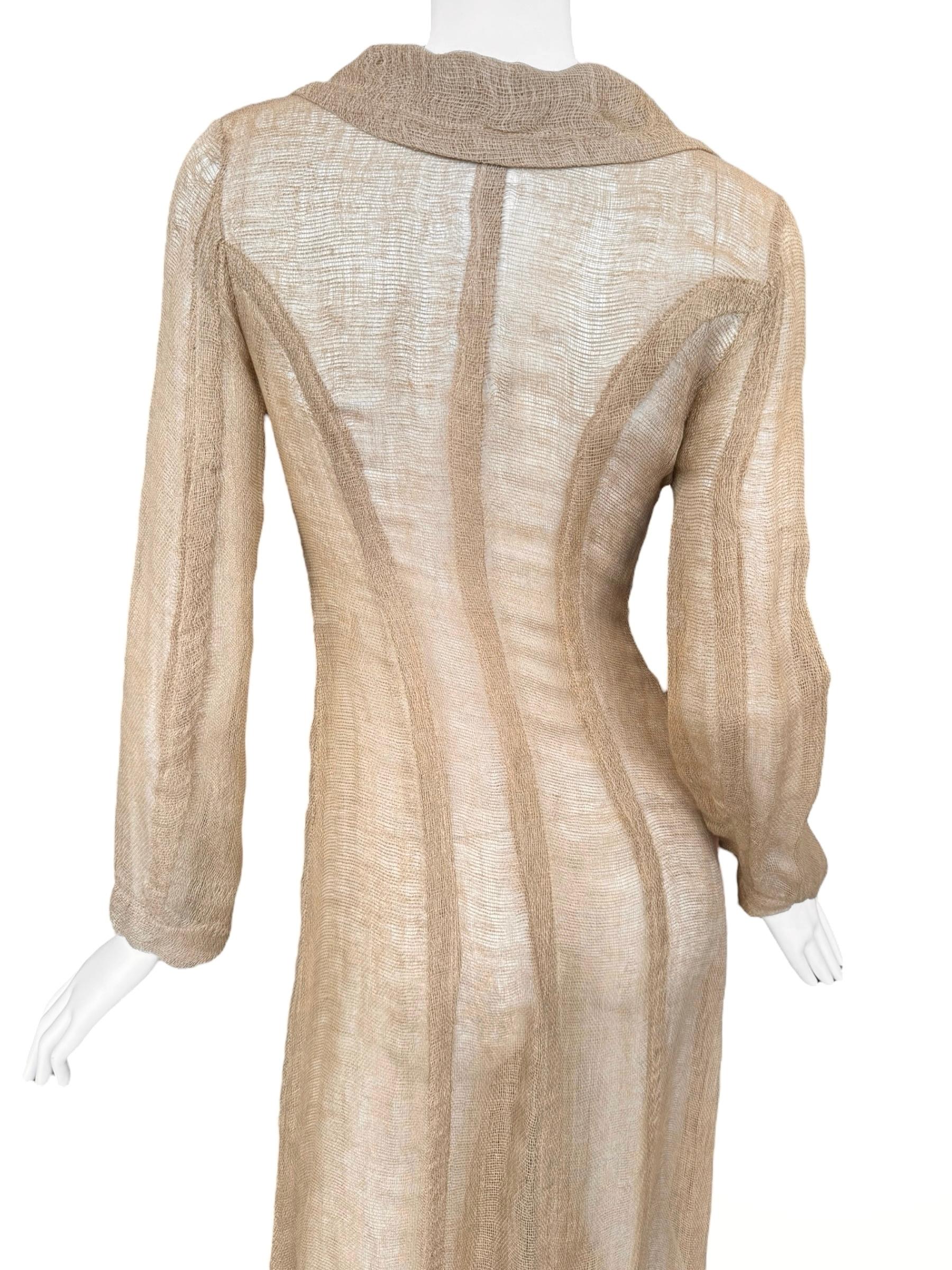 PLEIN SUD FAYÇAL AMOR ss1993 BEIGE RAW JUTE MAXI COAT en venta 4