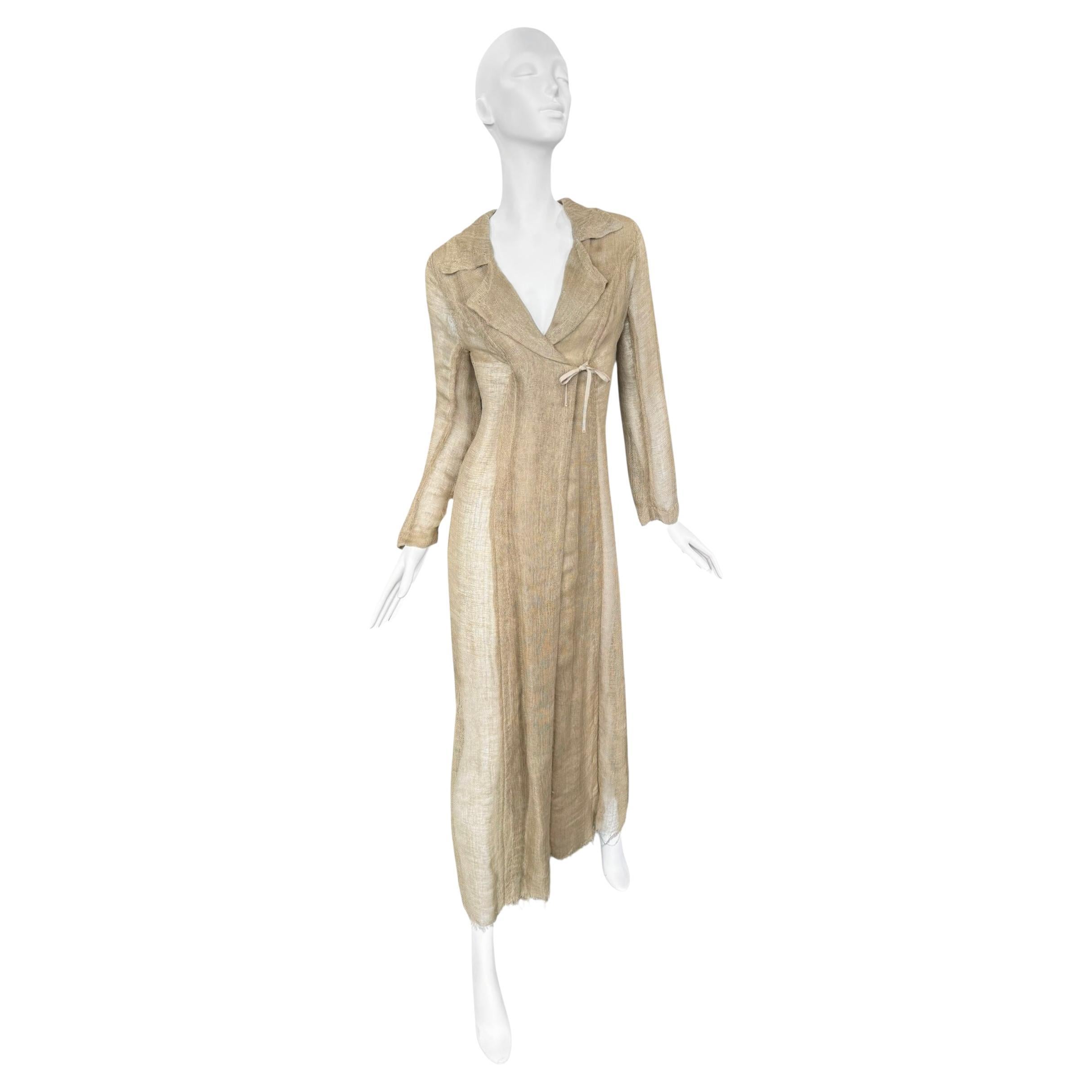 PLEIN SUD FAYÇAL AMOR ss1993 BEIGE RAW JUTE MAXI COAT en venta