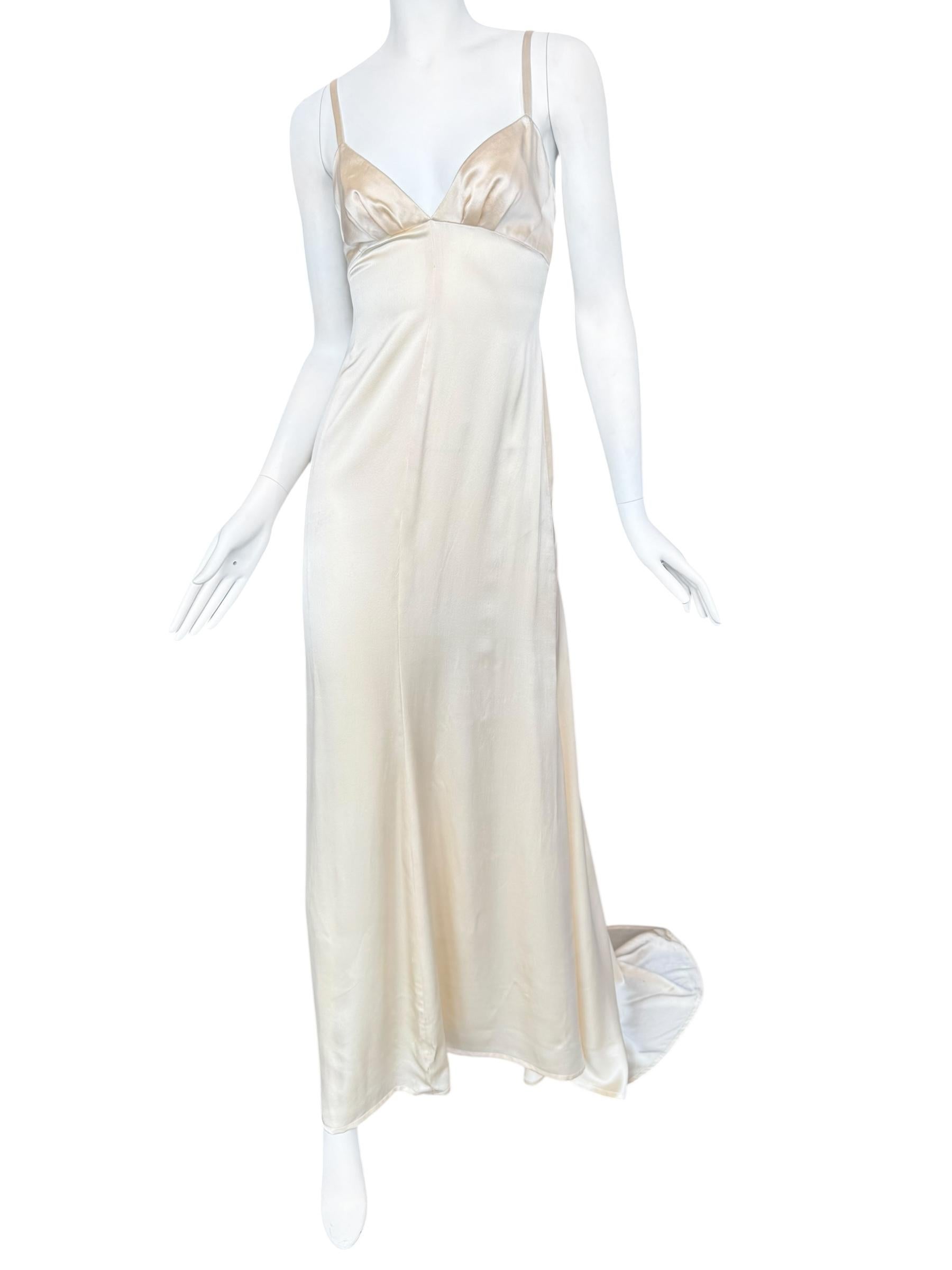 PLEIN SUD FAYÇAL AMOR ss1993 BEIGE SILK MAXI DRESS im Zustand „Hervorragend“ im Angebot in PARIS, FR