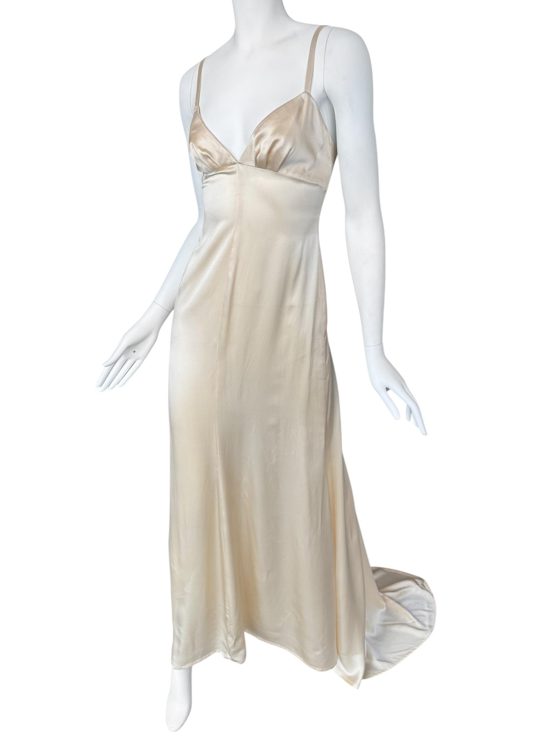 PLEIN SUD FAYÇAL AMOR ss1993 BEIGE SILK MAXI DRESS Damen im Angebot