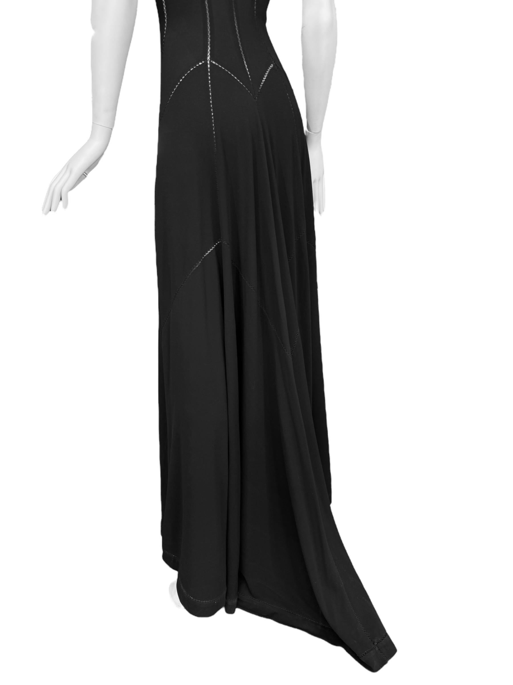 PLEIN SUD FAYÇAL AMOR ss1993 BLACK PICOT STITCHING MAXI DRESS For Sale 5