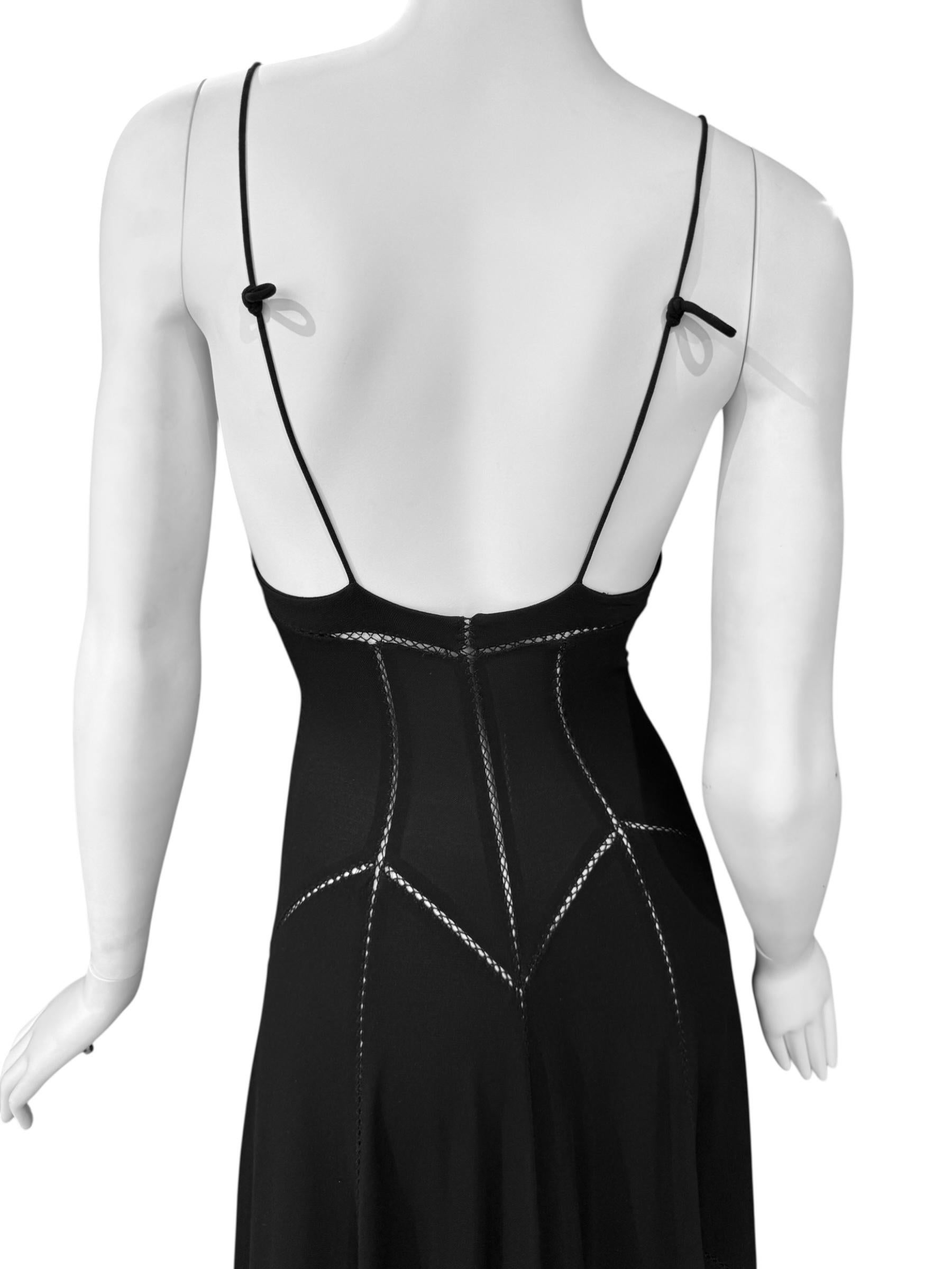 PLEIN SUD FAYÇAL AMOR ss1993 BLACK PICOT STITCHING MAXI DRESS For Sale 6