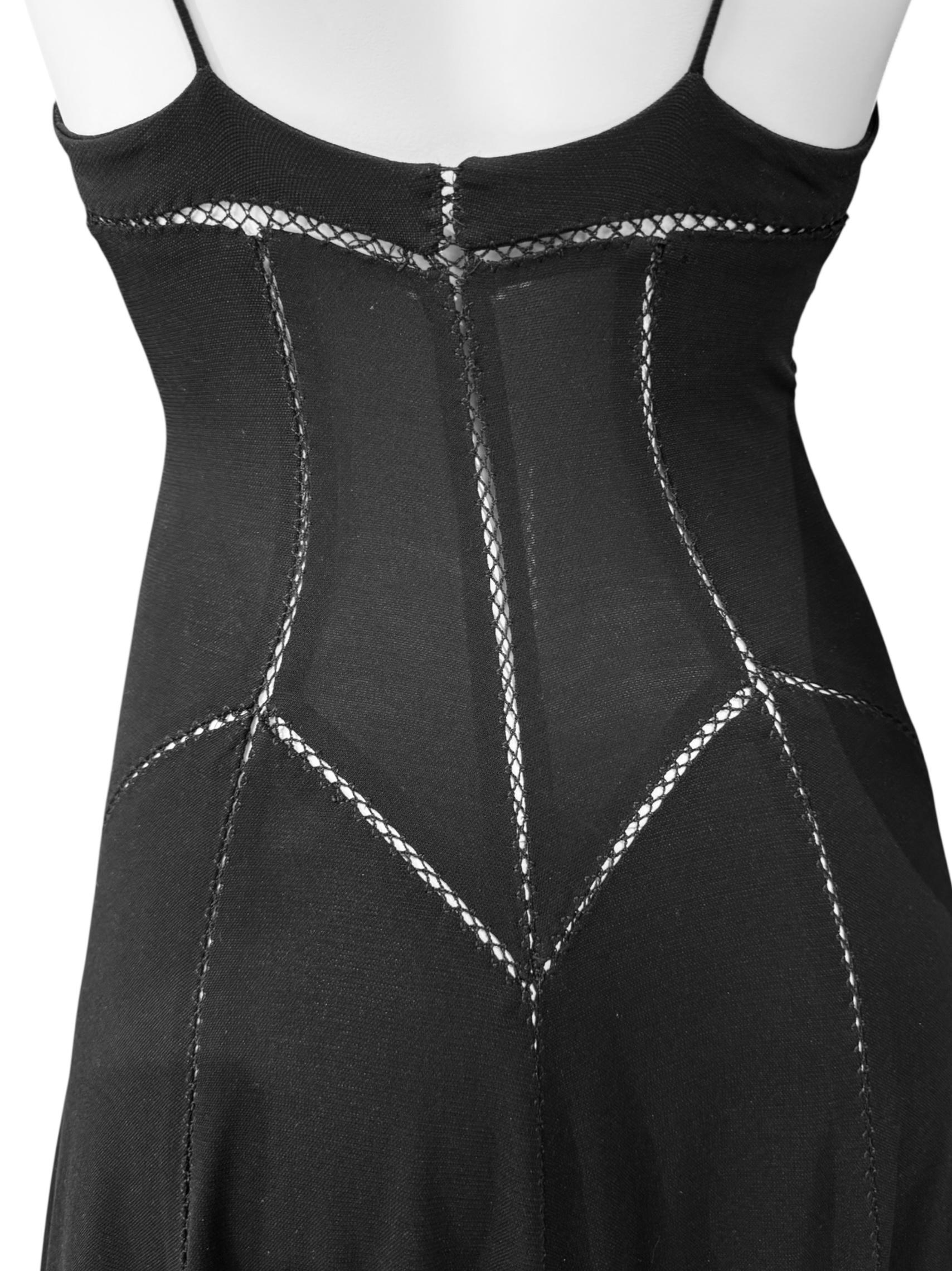 PLEIN SUD FAYÇAL AMOR ss1993 BLACK PICOT STITCHING MAXI DRESS For Sale 7