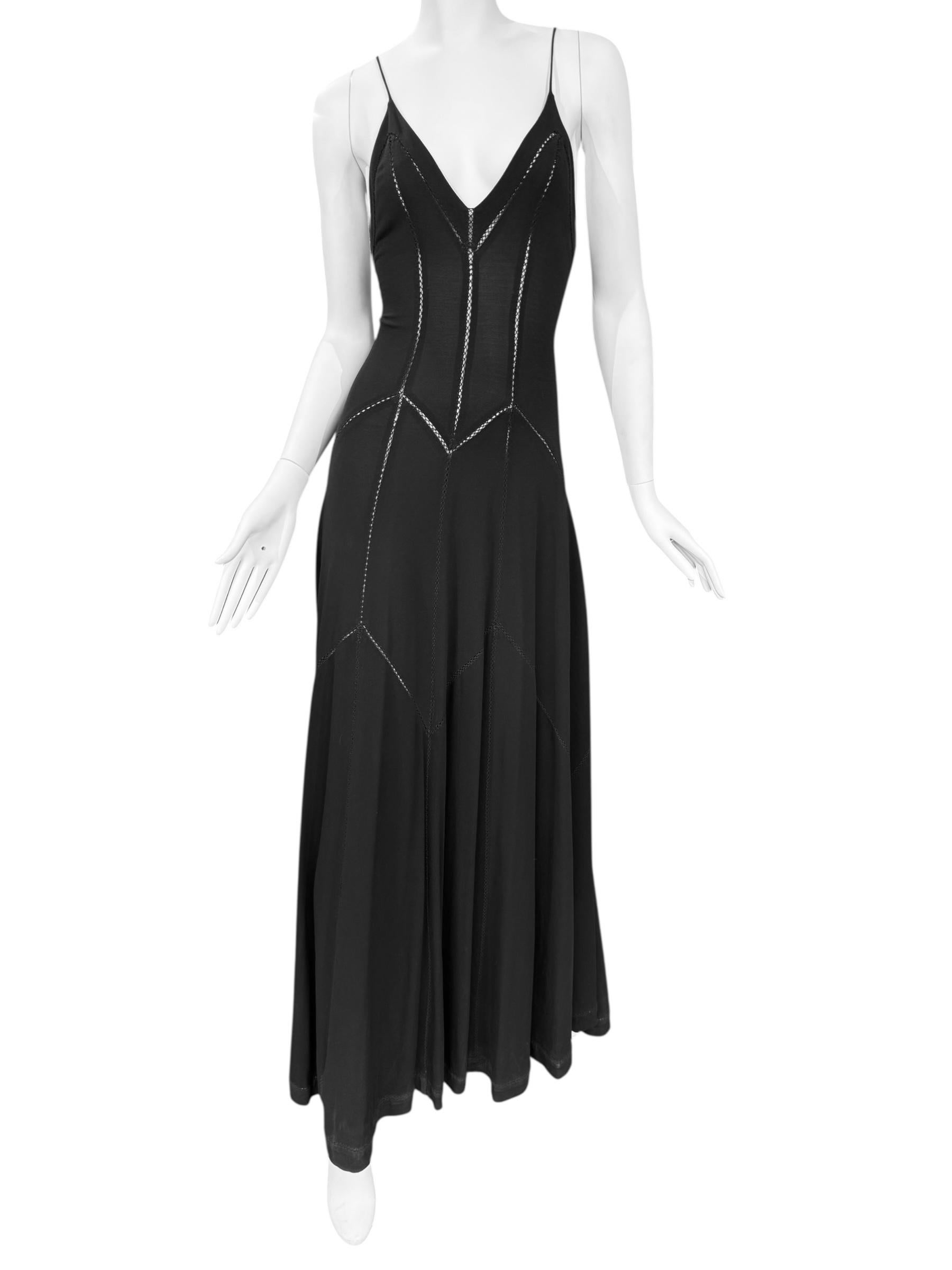 Black PLEIN SUD FAYÇAL AMOR ss1993 BLACK PICOT STITCHING MAXI DRESS For Sale