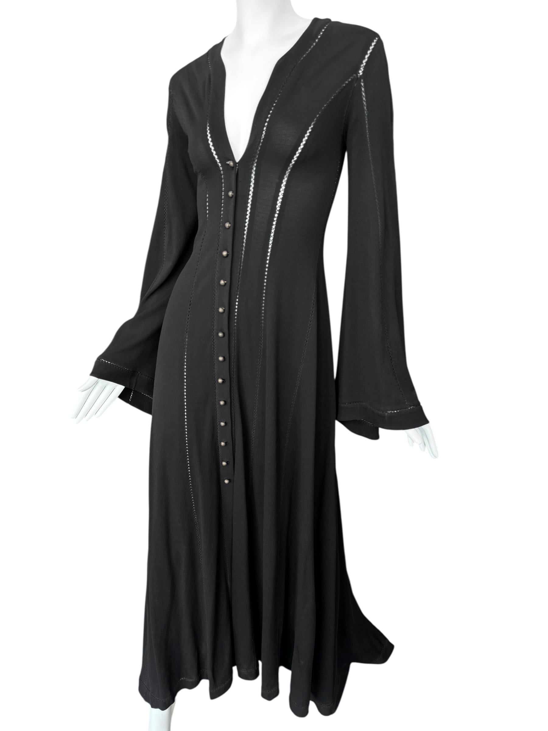 PLEIN SUD FAYÇAL AMOR ss1993 SCHWARZES PICOT STITCHING MAXI-KLEID im Zustand „Hervorragend“ im Angebot in PARIS, FR