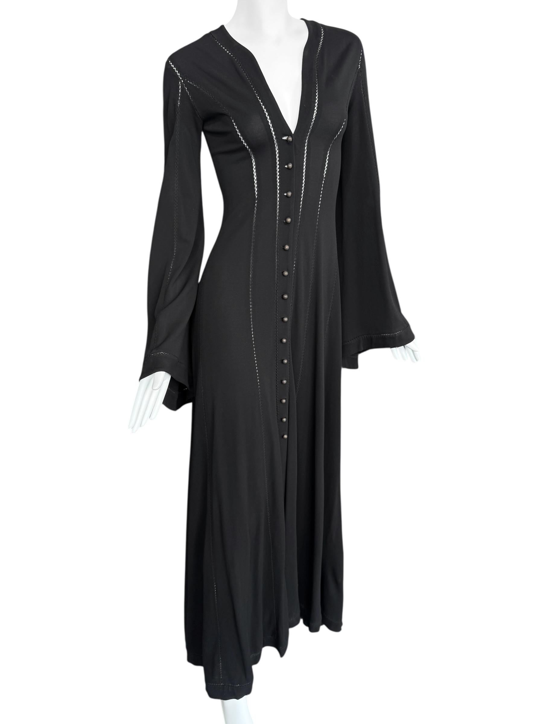 PLEIN SUD FAYÇAL AMOR ss1993 SCHWARZES PICOT STITCHING MAXI-KLEID Damen im Angebot