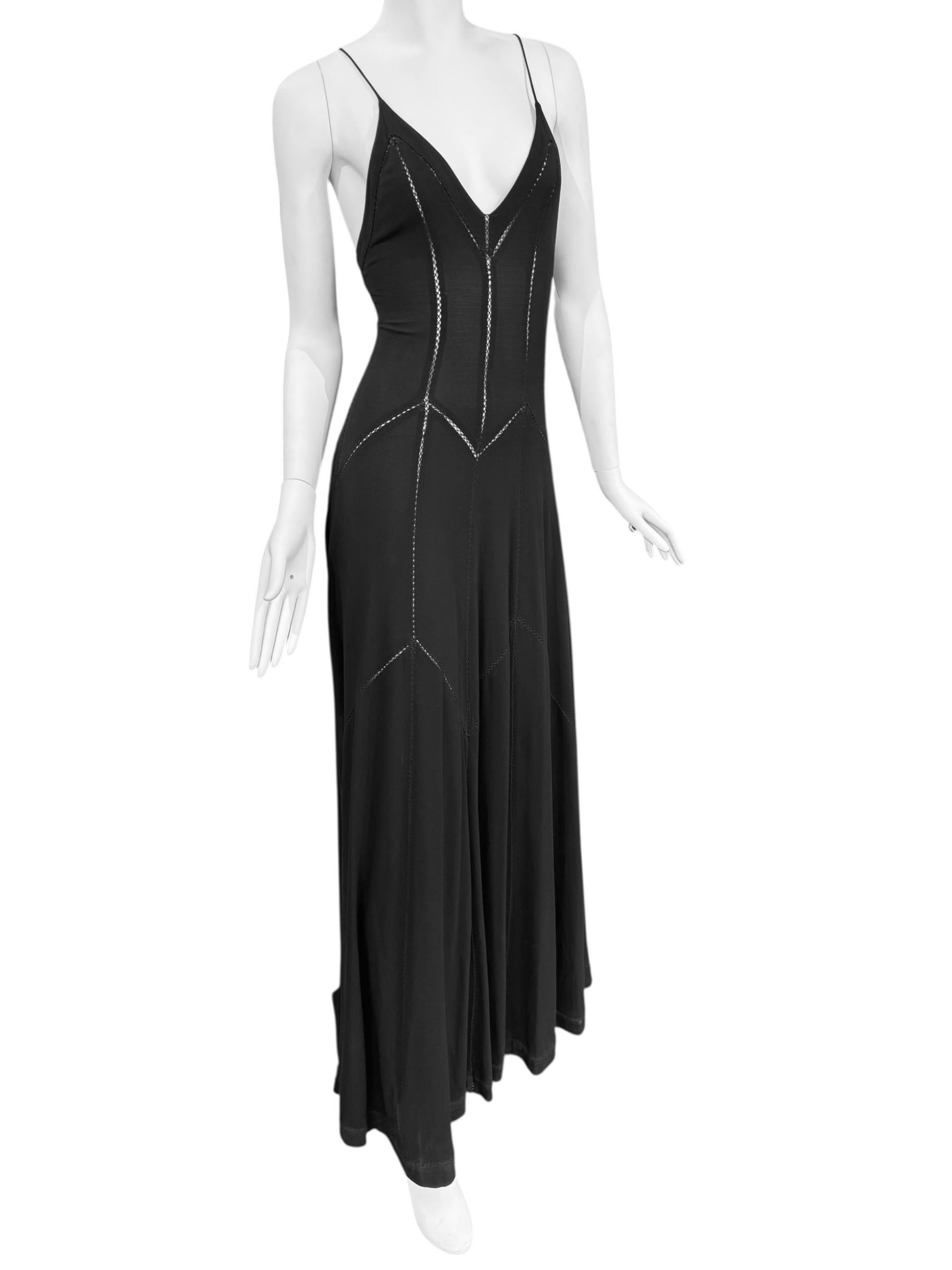 Women's or Men's PLEIN SUD FAYÇAL AMOR ss1993 BLACK PICOT STITCHING MAXI DRESS For Sale