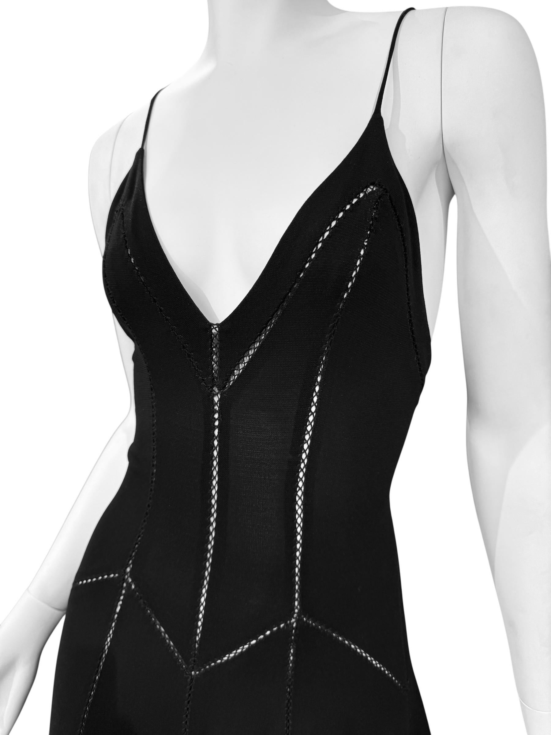 PLEIN SUD FAYÇAL AMOR ss1993 BLACK PICOT STITCHING MAXI DRESS For Sale 2