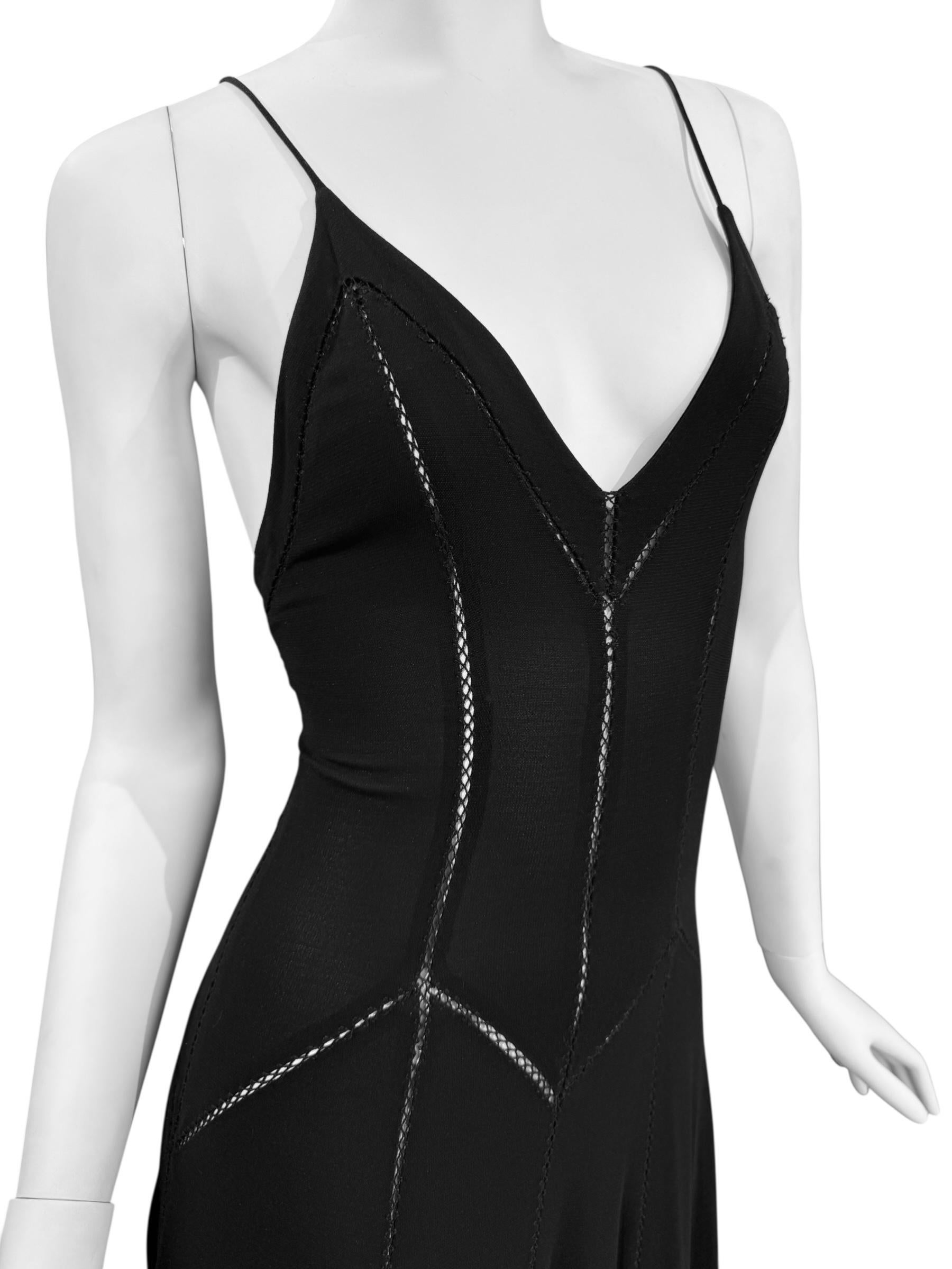 PLEIN SUD FAYÇAL AMOR ss1993 BLACK PICOT STITCHING MAXI DRESS For Sale 3