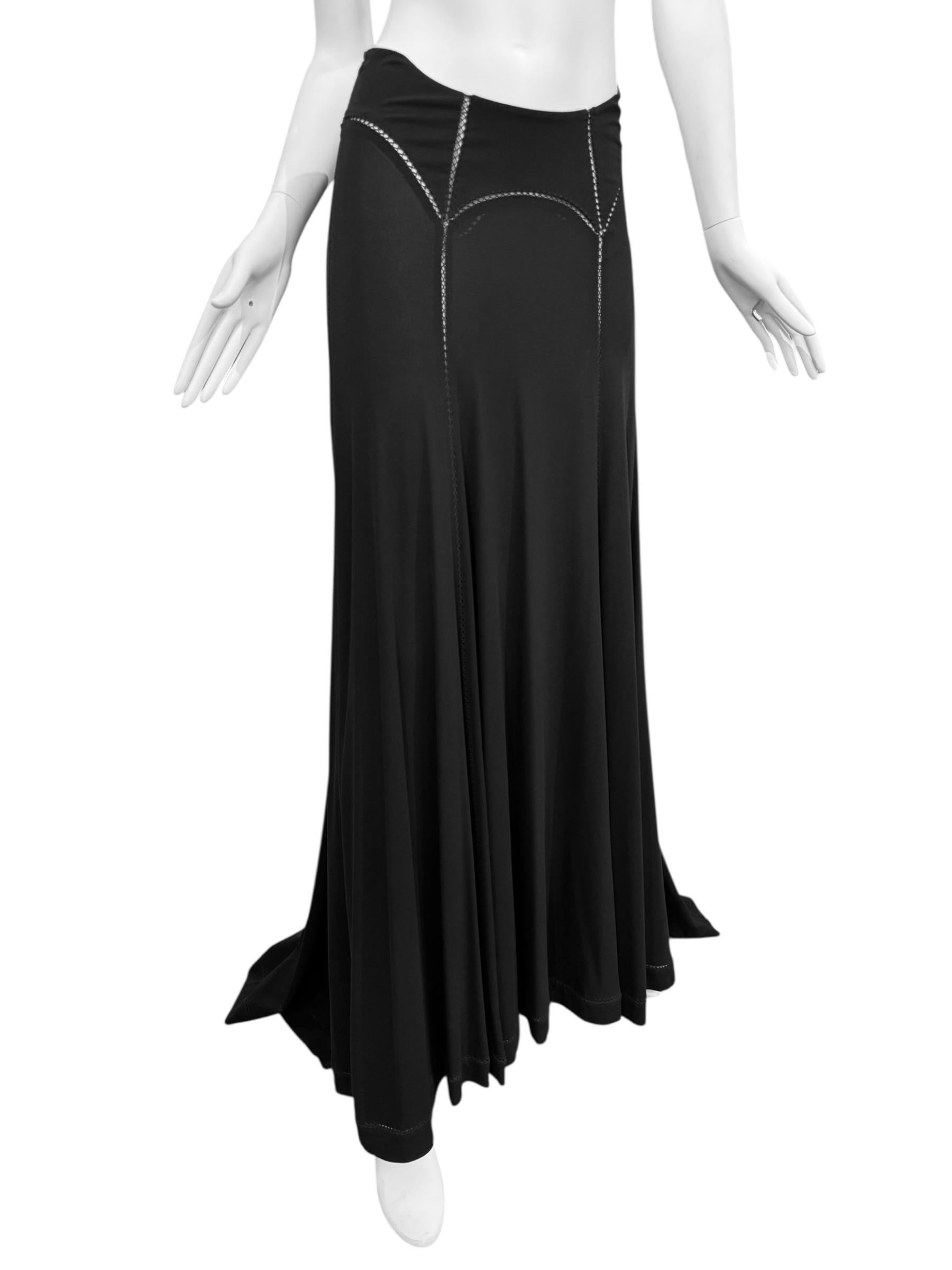 Black PLEIN SUD FAYÇAL AMOR ss1993 BLACK PICOT STITCHING MAXI SKIRT For Sale