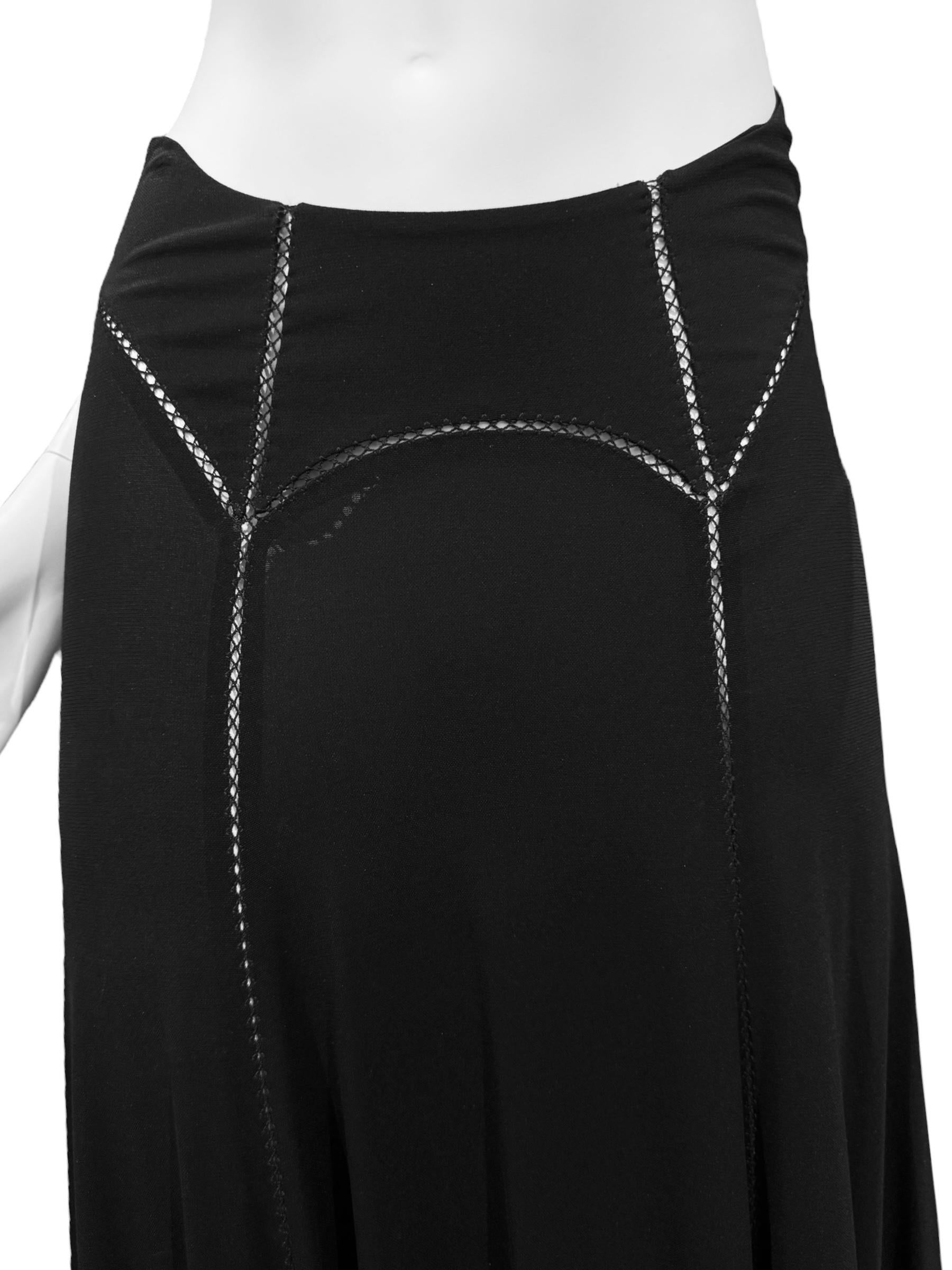 PLEIN SUD FAYÇAL AMOR ss1993 BLACK PICOT STITCHING MAXI SKIRT In Excellent Condition For Sale In PARIS, FR