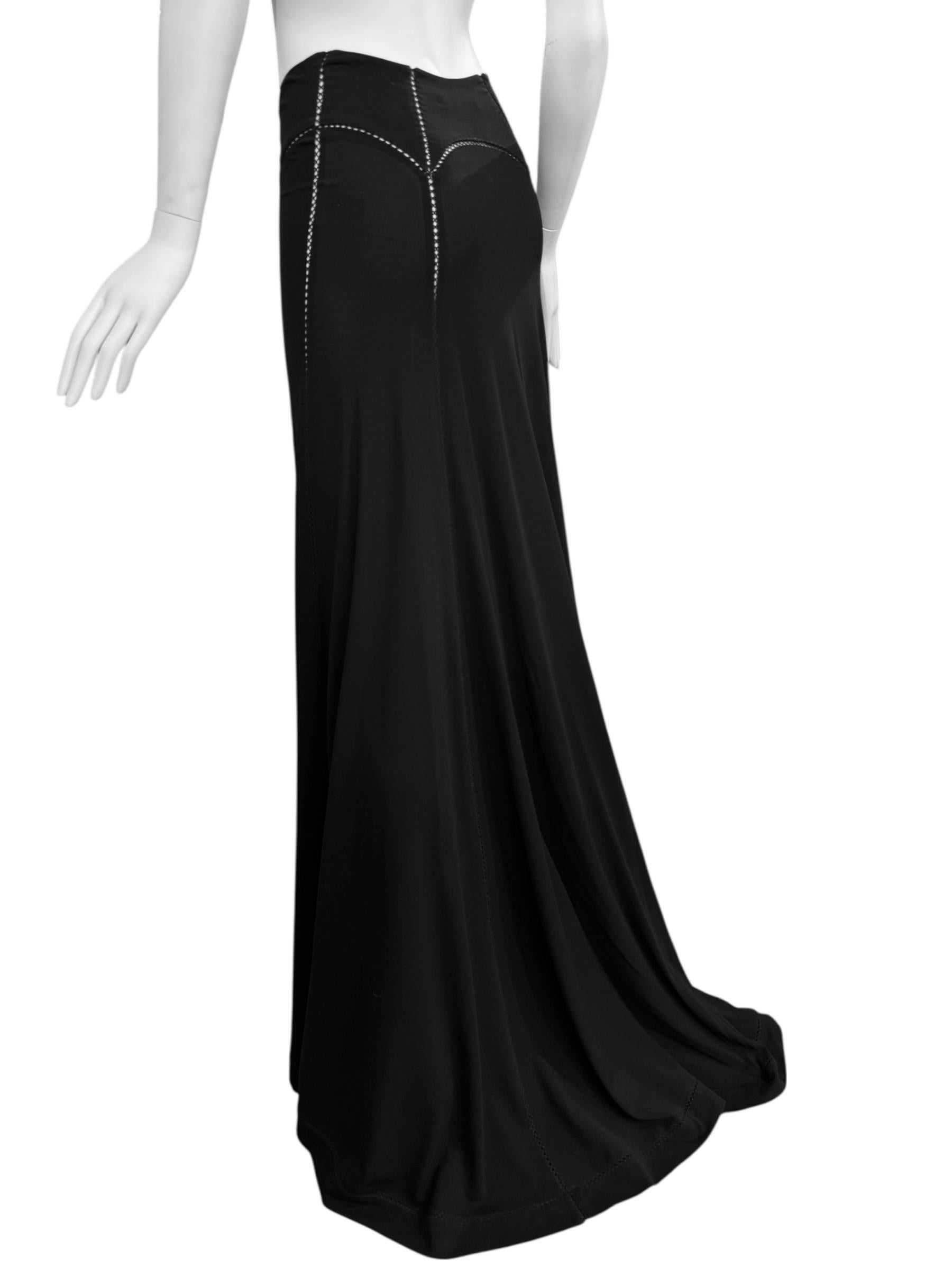 PLEIN SUD FAYÇAL AMOR ss1993 BLACK PICOT STITCHING MAXI SKIRT For Sale 1