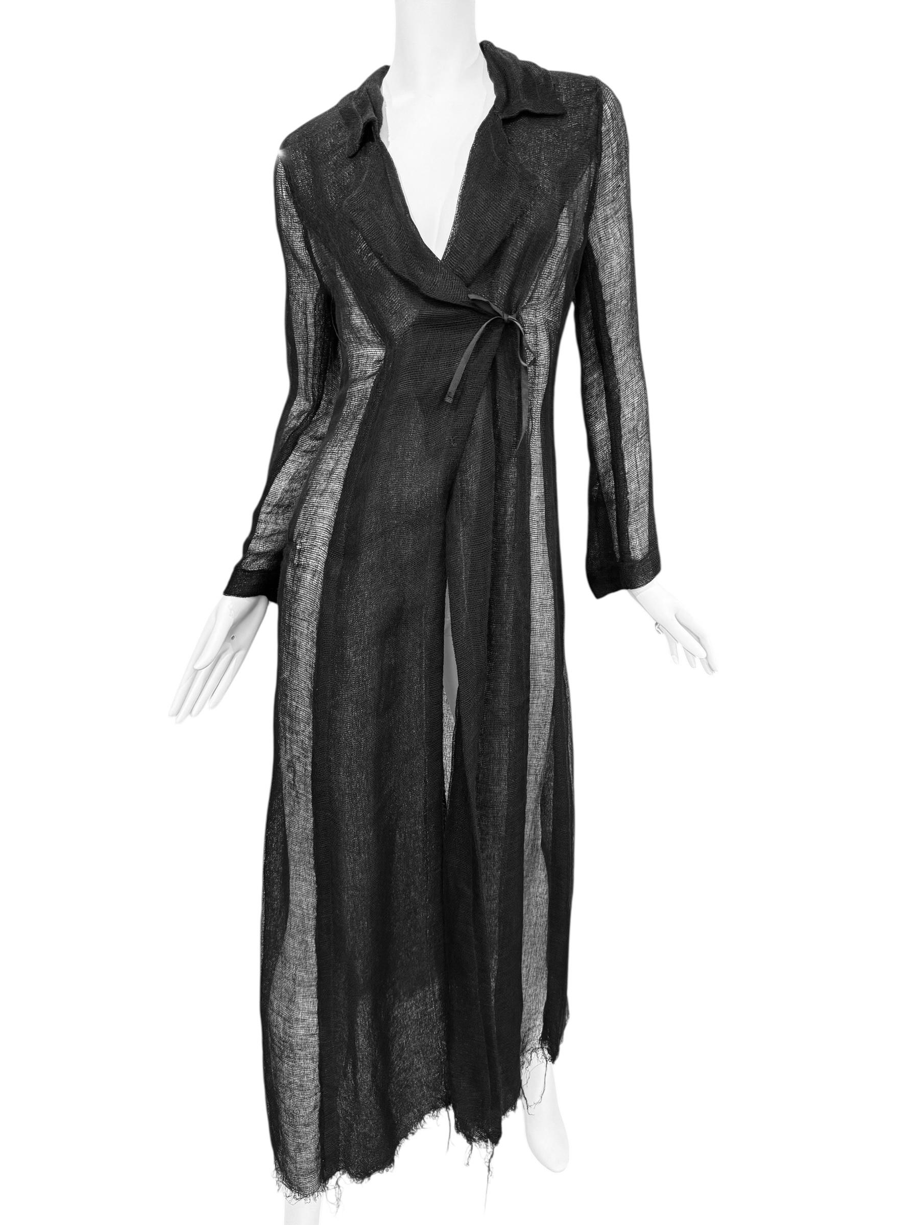 PLEIN SUD FAYÇAL AMOR ss1993 SCHWARZER RAW JUTE MAXI COAT (Schwarz) im Angebot
