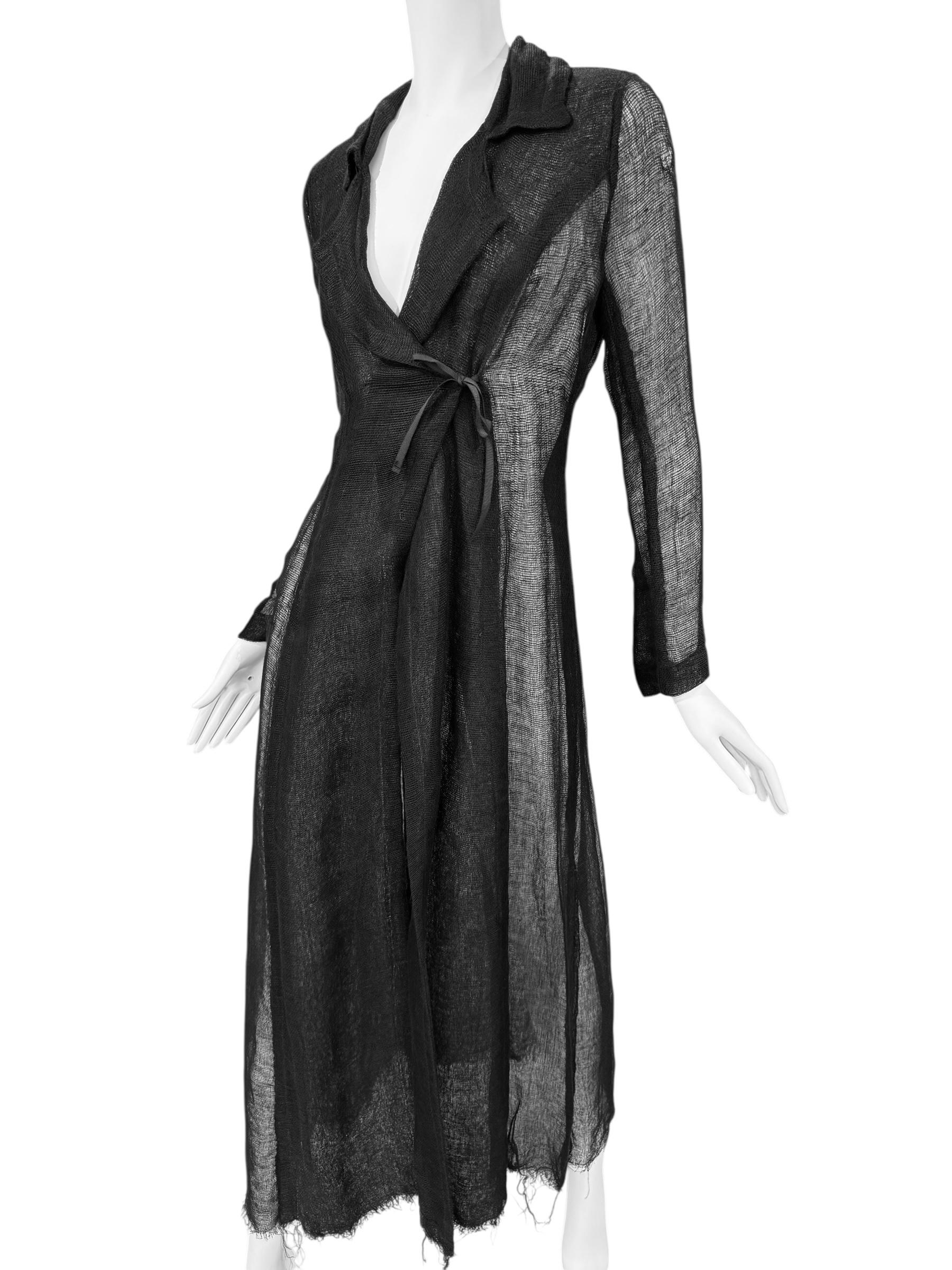PLEIN SUD FAYÇAL AMOR ss1993 SCHWARZER RAW JUTE MAXI COAT im Zustand „Hervorragend“ im Angebot in PARIS, FR