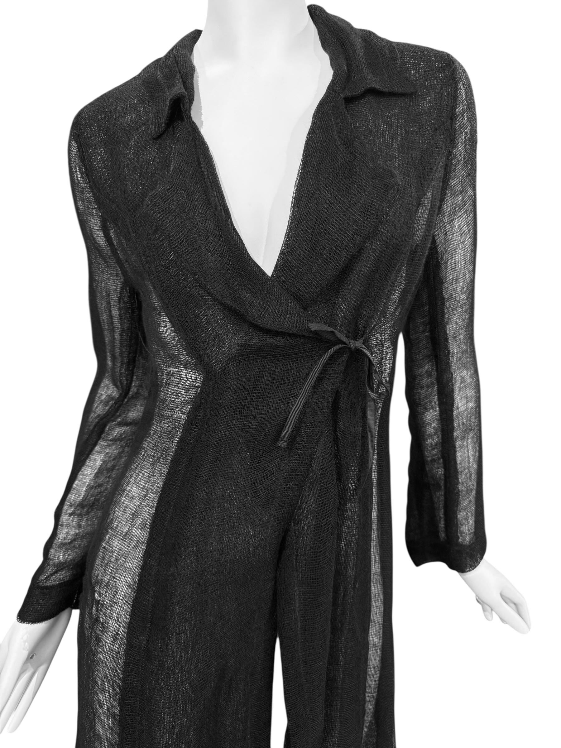 PLEIN SUD FAYÇAL AMOR ss1993 SCHWARZER RAW JUTE MAXI COAT im Angebot 1