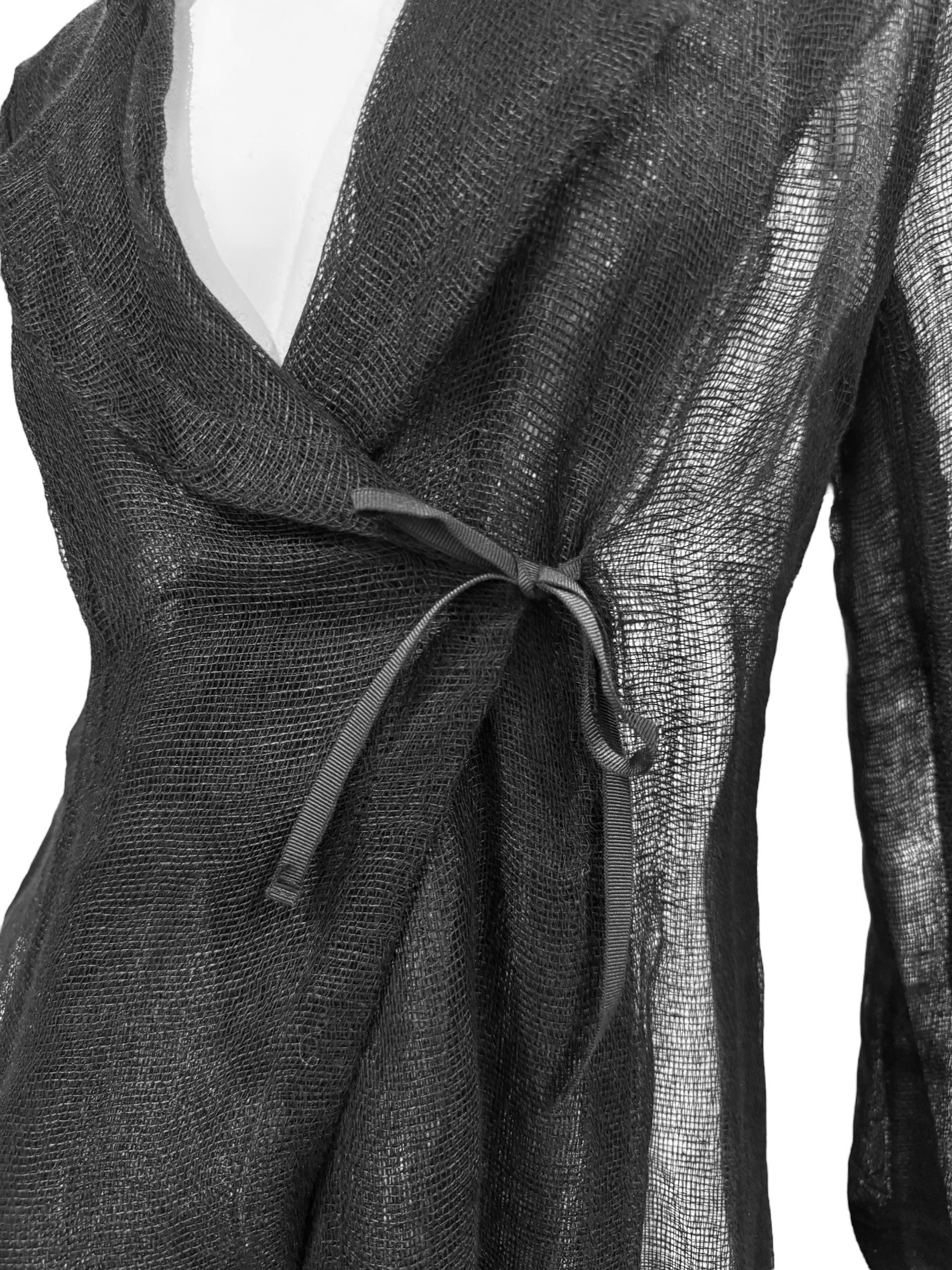 PLEIN SUD FAYÇAL AMOR ss1993 SCHWARZER RAW JUTE MAXI COAT im Angebot 2
