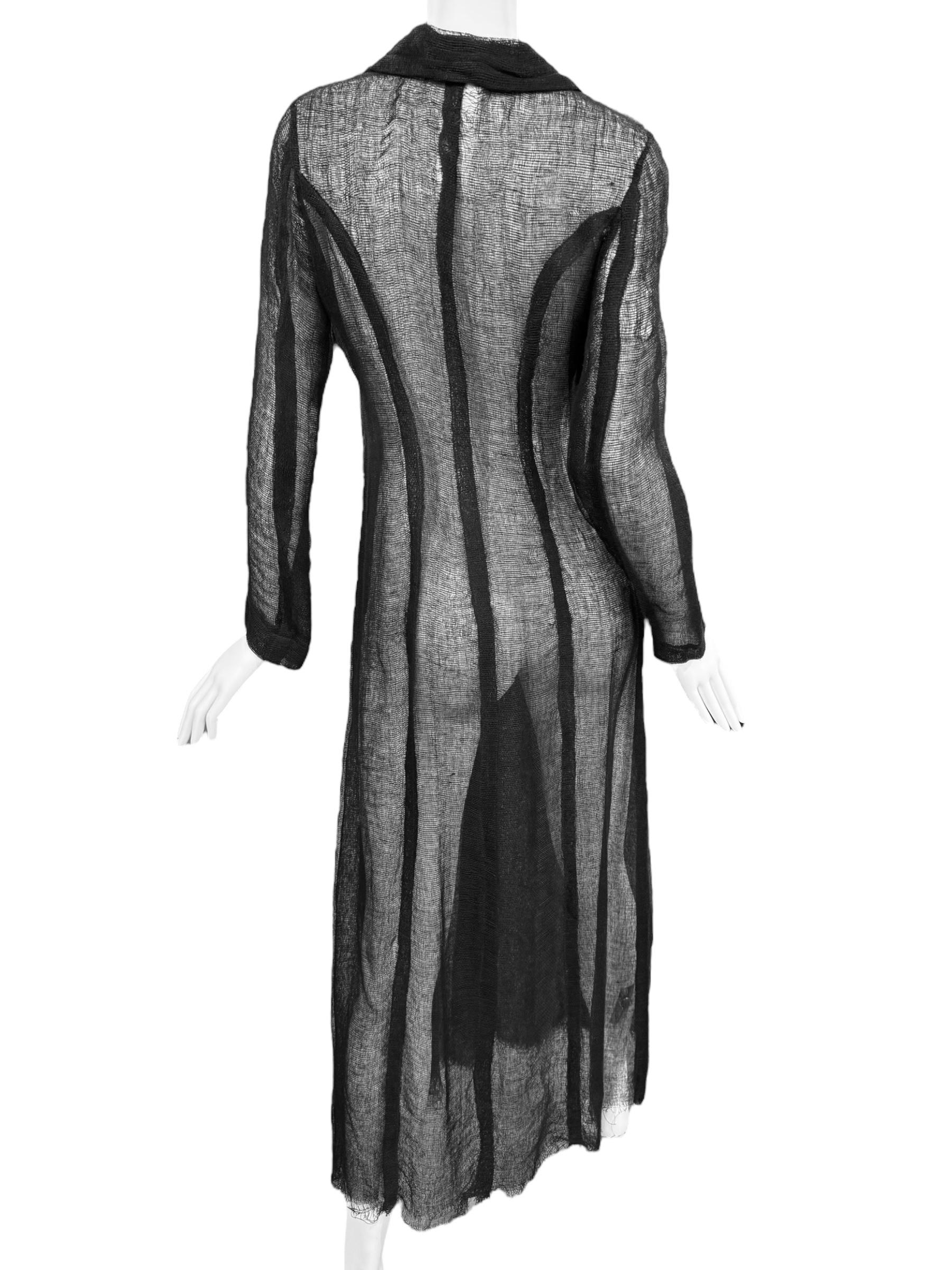 PLEIN SUD FAYÇAL AMOR ss1993 SCHWARZER RAW JUTE MAXI COAT im Angebot 3