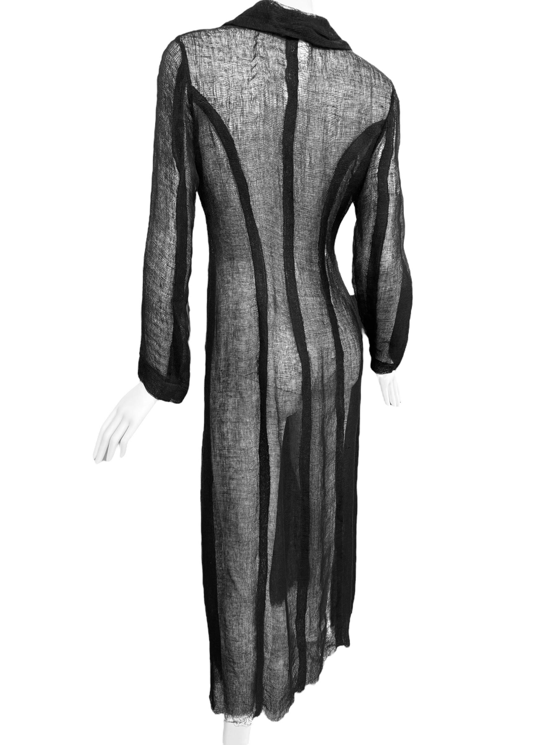 PLEIN SUD FAYÇAL AMOR ss1993 SCHWARZER RAW JUTE MAXI COAT im Angebot 4