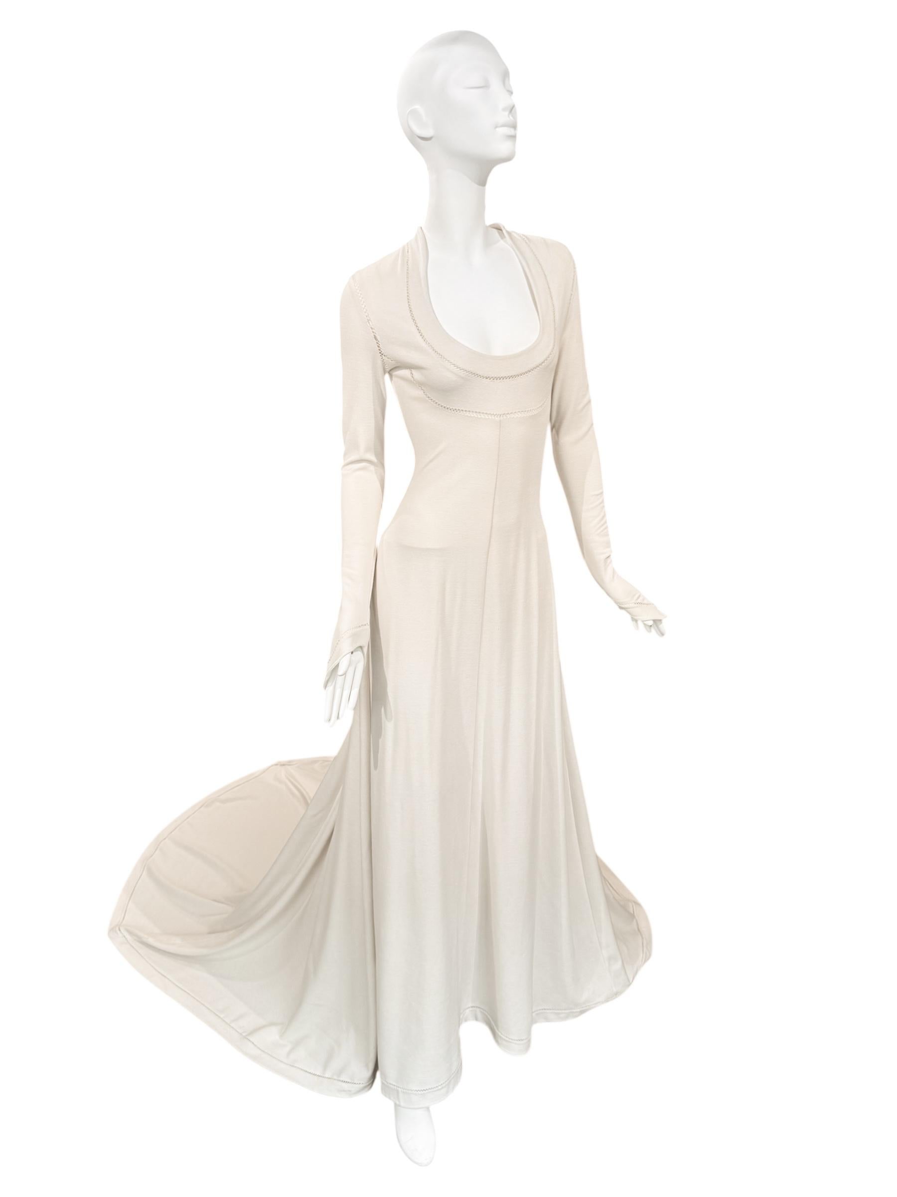 PLEIN SUD FAYÇAL AMOR ss1993 CREAM PICOT STITCHING BRIDAL GOWN (Beige) im Angebot