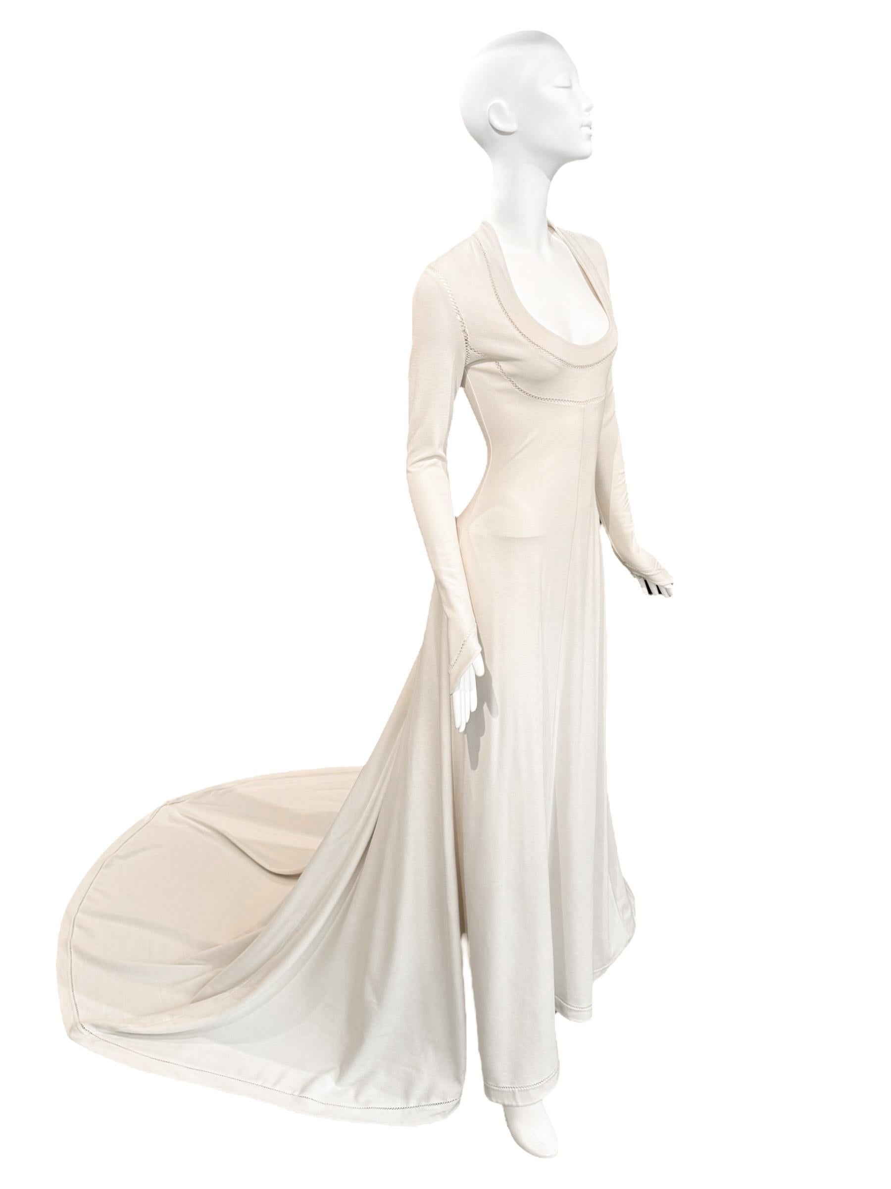 PLEIN SUD FAYÇAL AMOR ss1993 CREAM PICOT STITCHING BRIDAL GOWN im Zustand „Hervorragend“ im Angebot in PARIS, FR