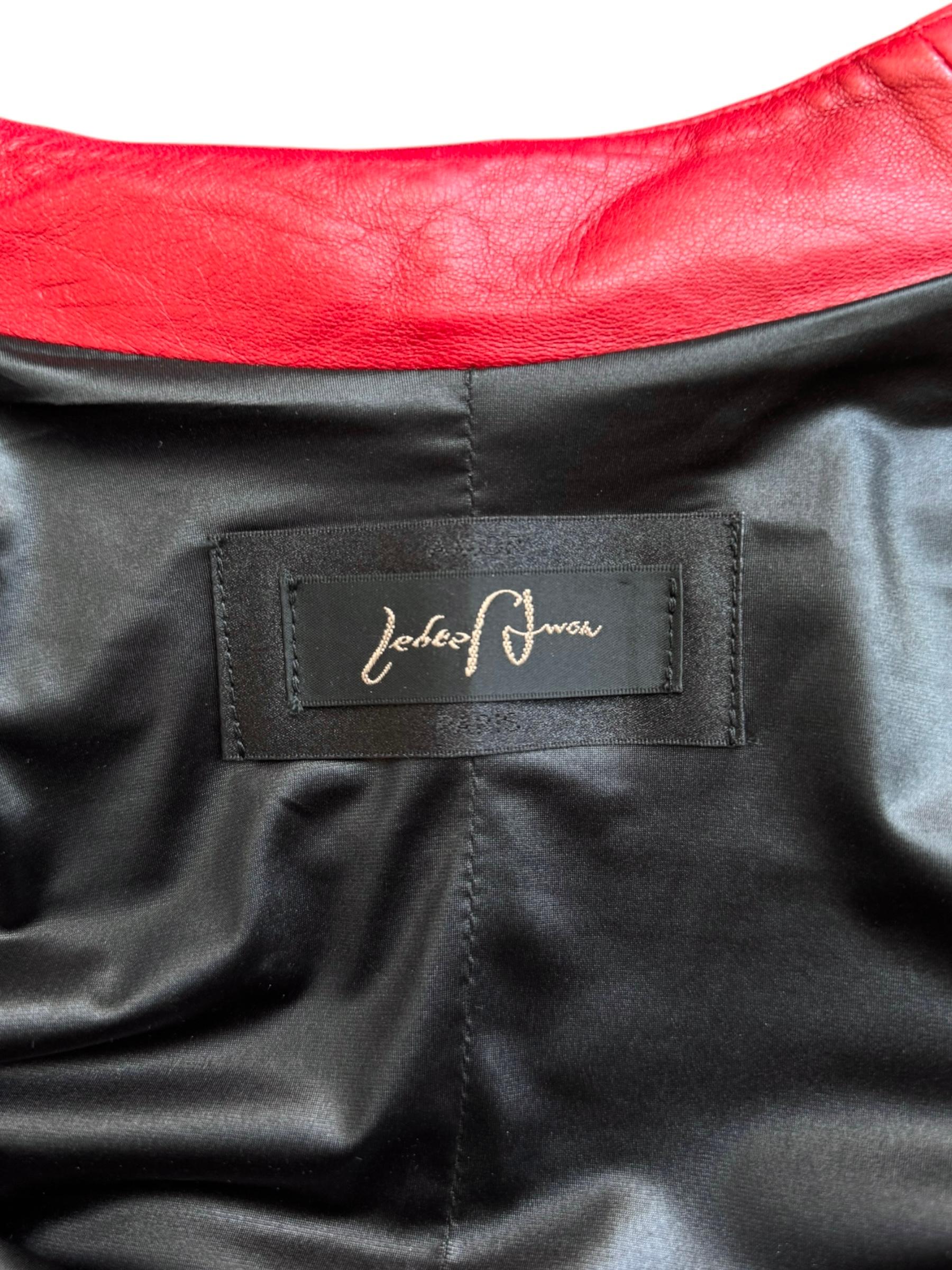PLEIN SUD FAYÇAL AMOR ss2004 RED LAMB LEATHER DARTED JACKET For Sale 6